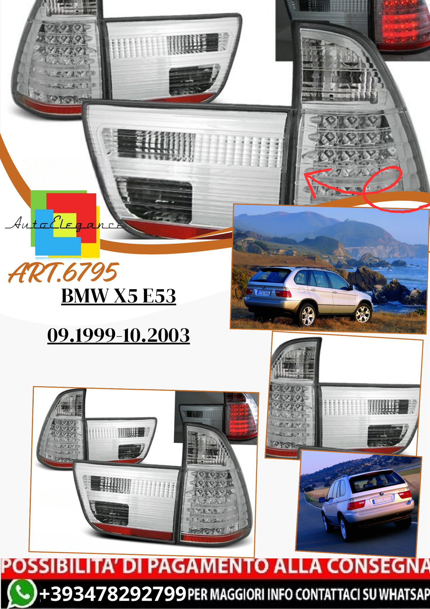 💫ART.6795 Fanale posteriore LED cromati adatto per BMW X5 E53 09.1999-10.2003💫