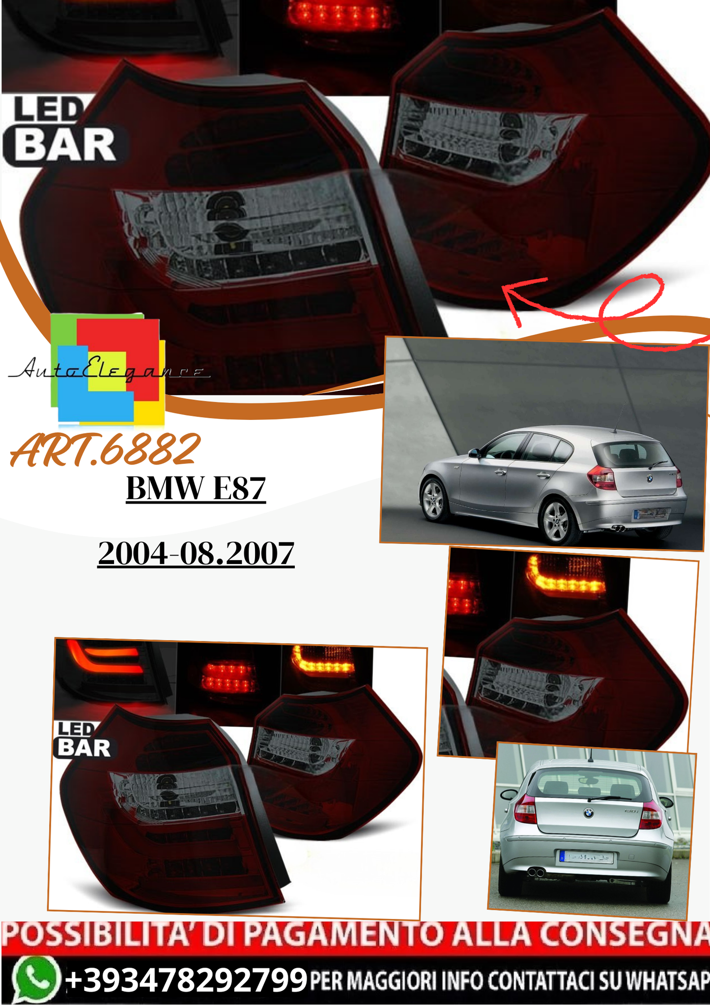 💫ART.6882 Fanale posteriore LED rosso fume adatto per BMW E87 2004-08.2007💫
