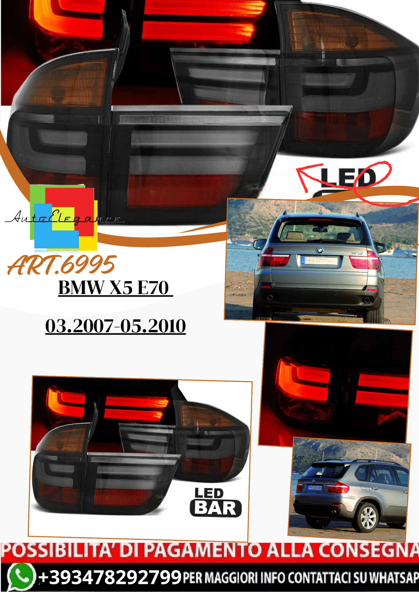 💫ART.6995 Fanale posteriore LED fume adatto per BMW X5 E70 03.07-05.10💫