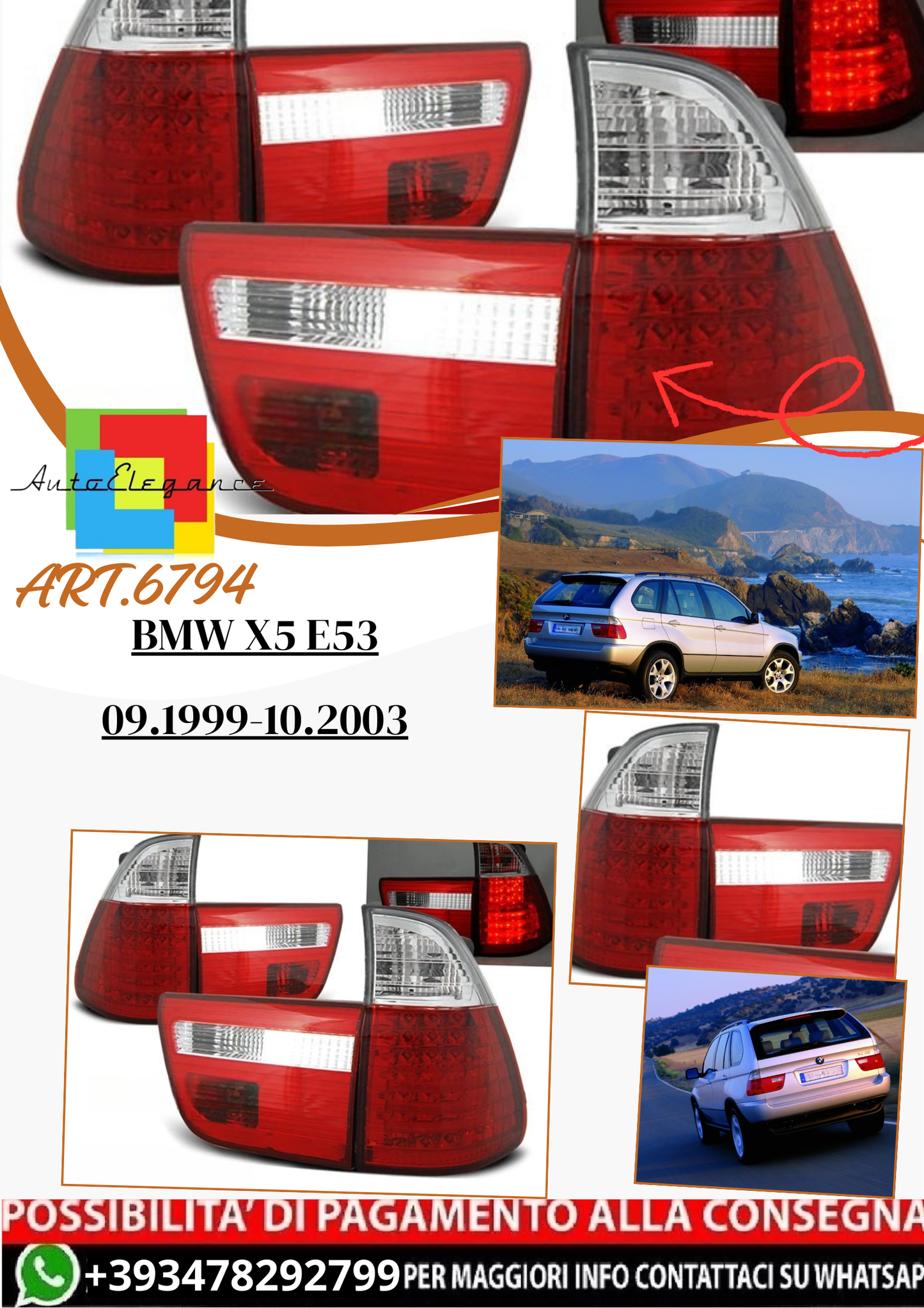 💫ART.6794 Fanale posteriore LED rosso bianco adatto per BMW X5 E53 09.99-10.03💫