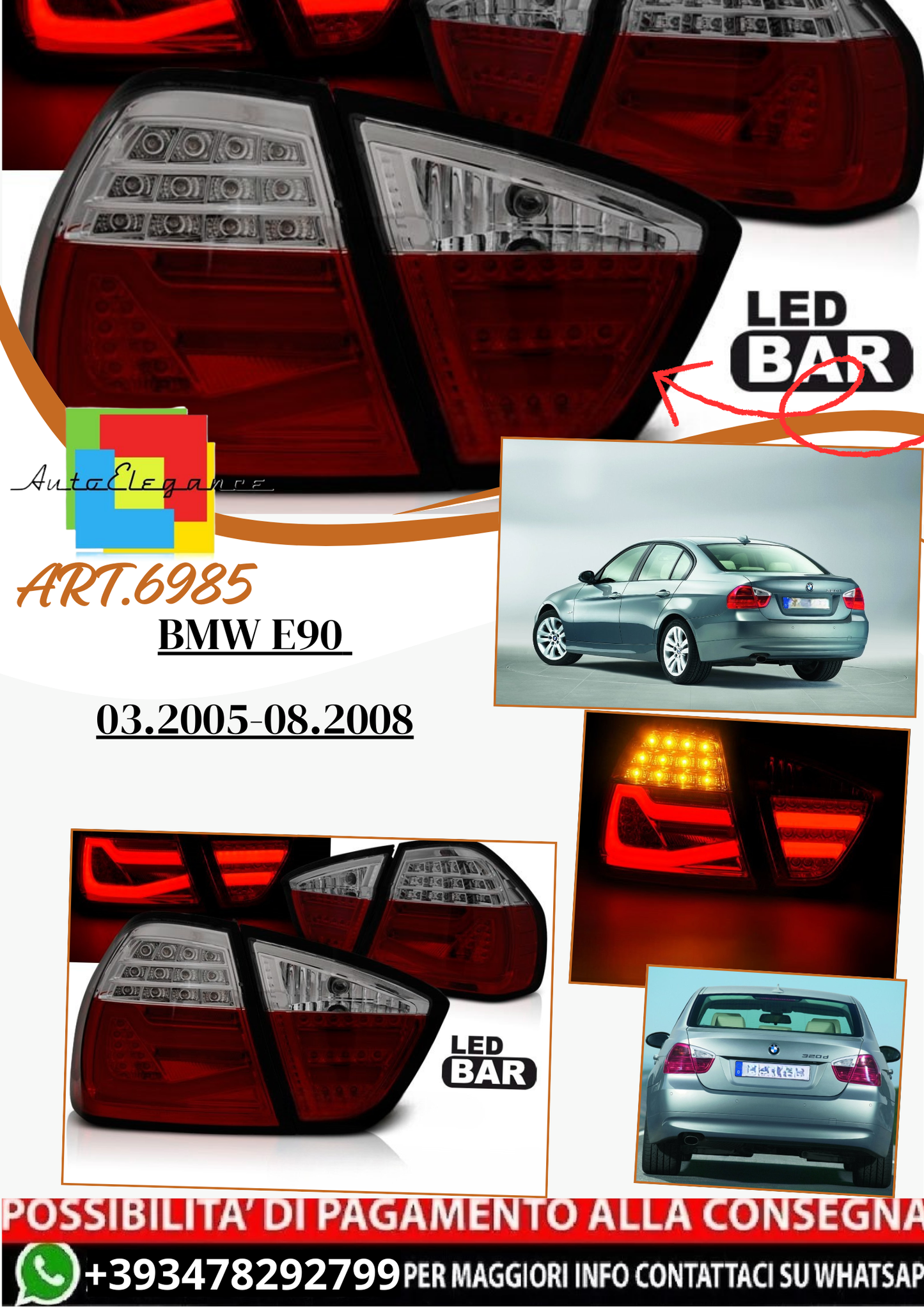 💫ART.6985 Fanale posteriore LED rosso fume adatto per BMW E90 03.2005-08.2008💫
