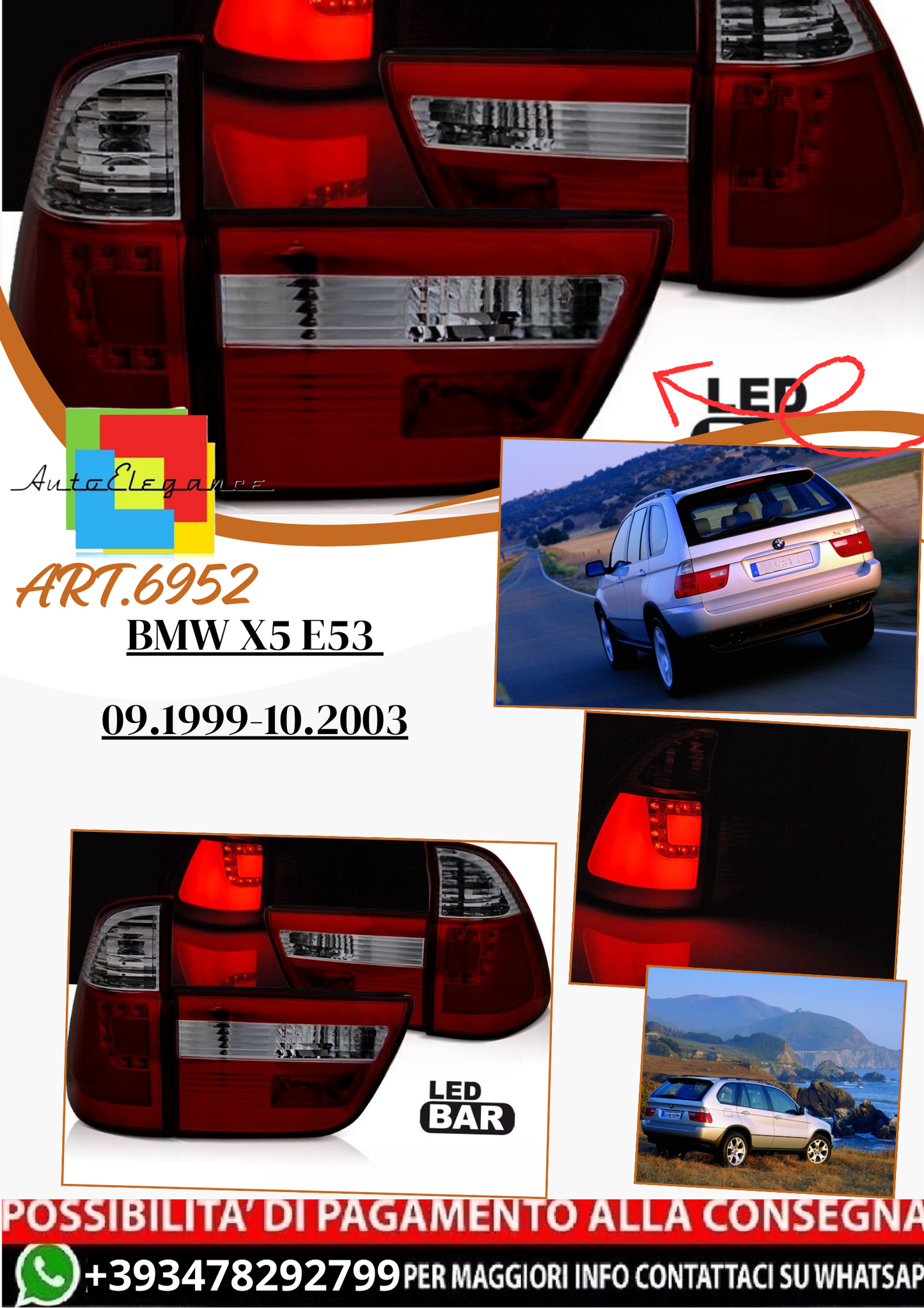 💫ART.6952 Fanale posteriore LED rosso fume adatto per BMW X5 E53 09.1999-10.2003💫