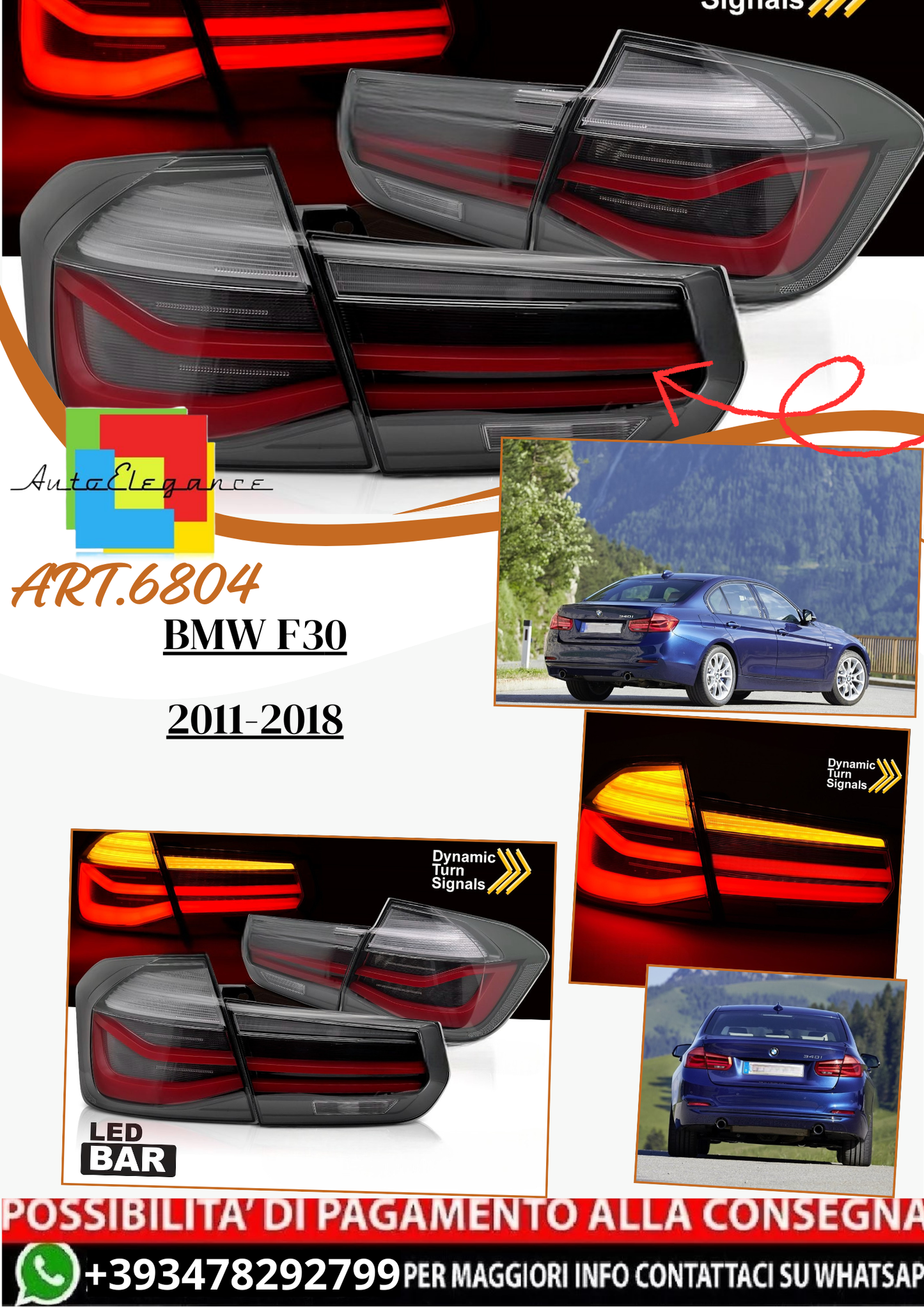💫ART.6804 Fanale posteriore LED fume adatto per BMW F30 2011-2018💫