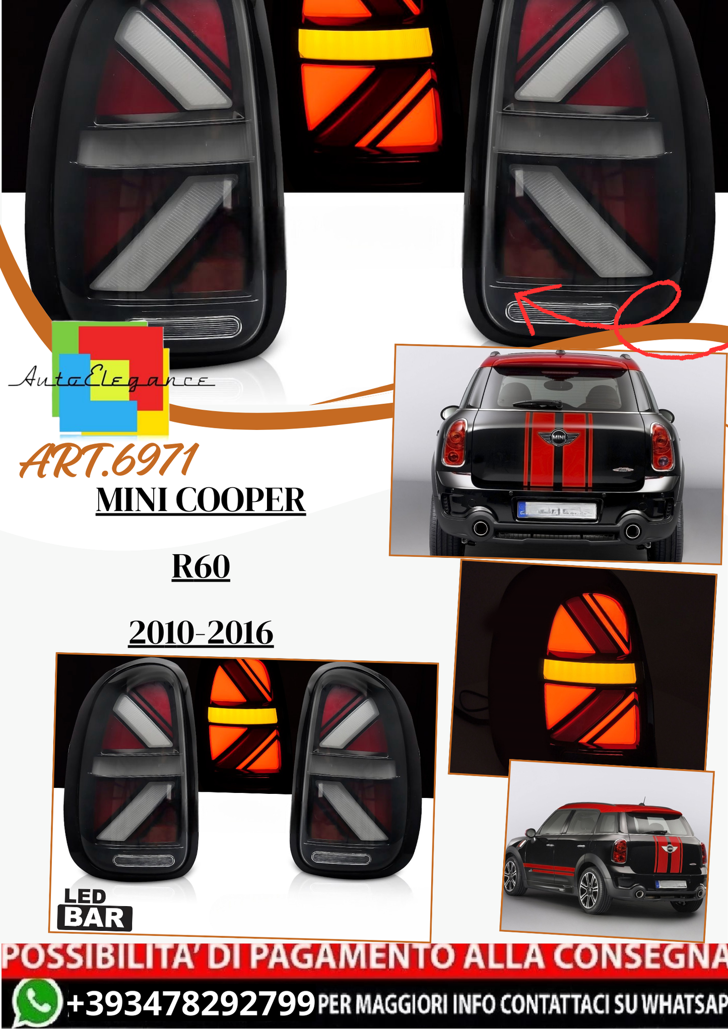 💫ART.6971 Fanale posteriore LED fume adatto per MINI COOPER R60 2010-16💫