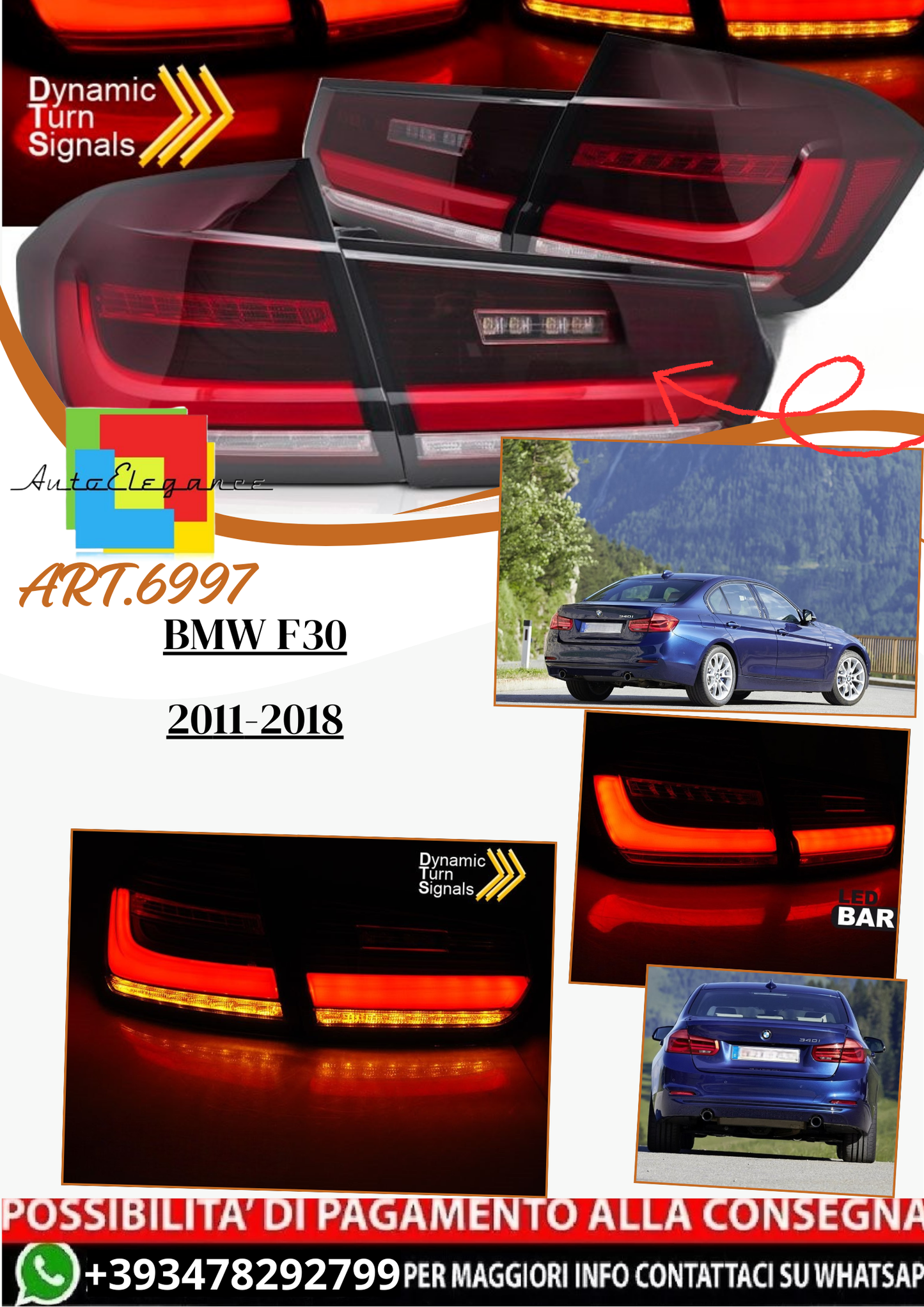 💫ART.6997 Fanale posteriore LED rosso bianco adatto per BMW F30 2011-2018💫