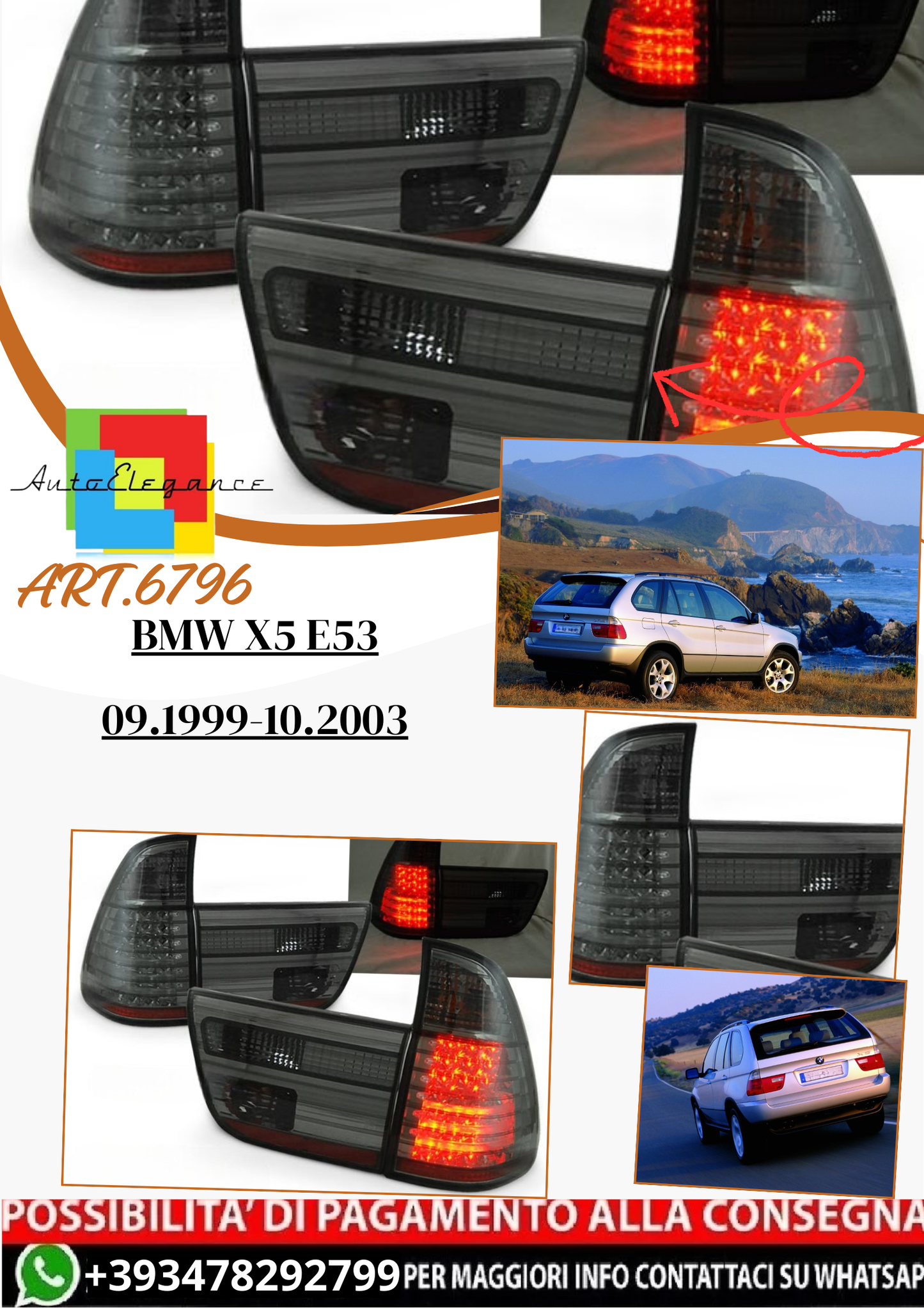 💫ART.6796 Fanale posteriore LED fume adatto per BMW X5 E53 09.1999-10.2003💫