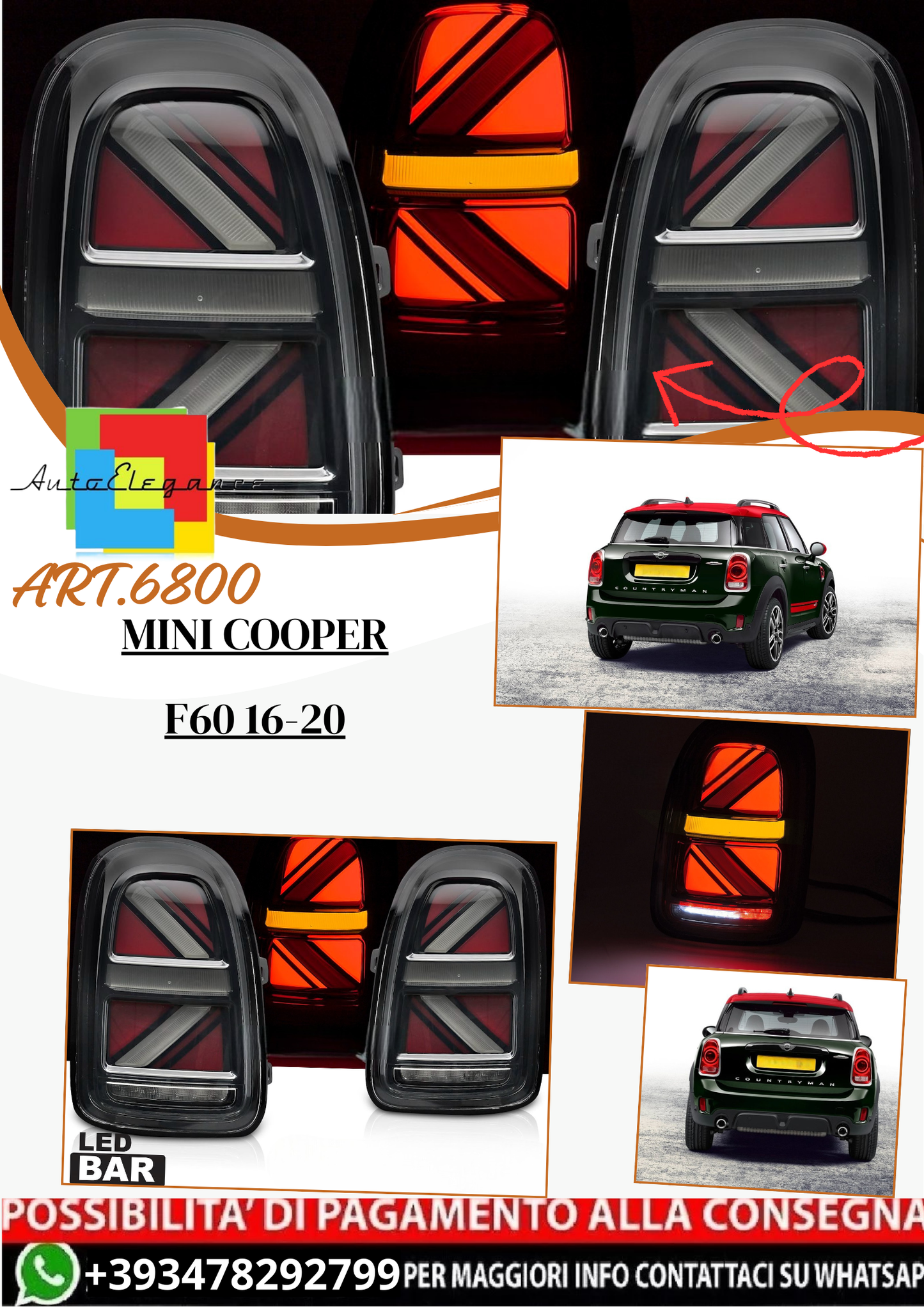 💫ART.6800 Fanale posteriore LED fume adatto per MINI COOPER F60 2016-2020💫