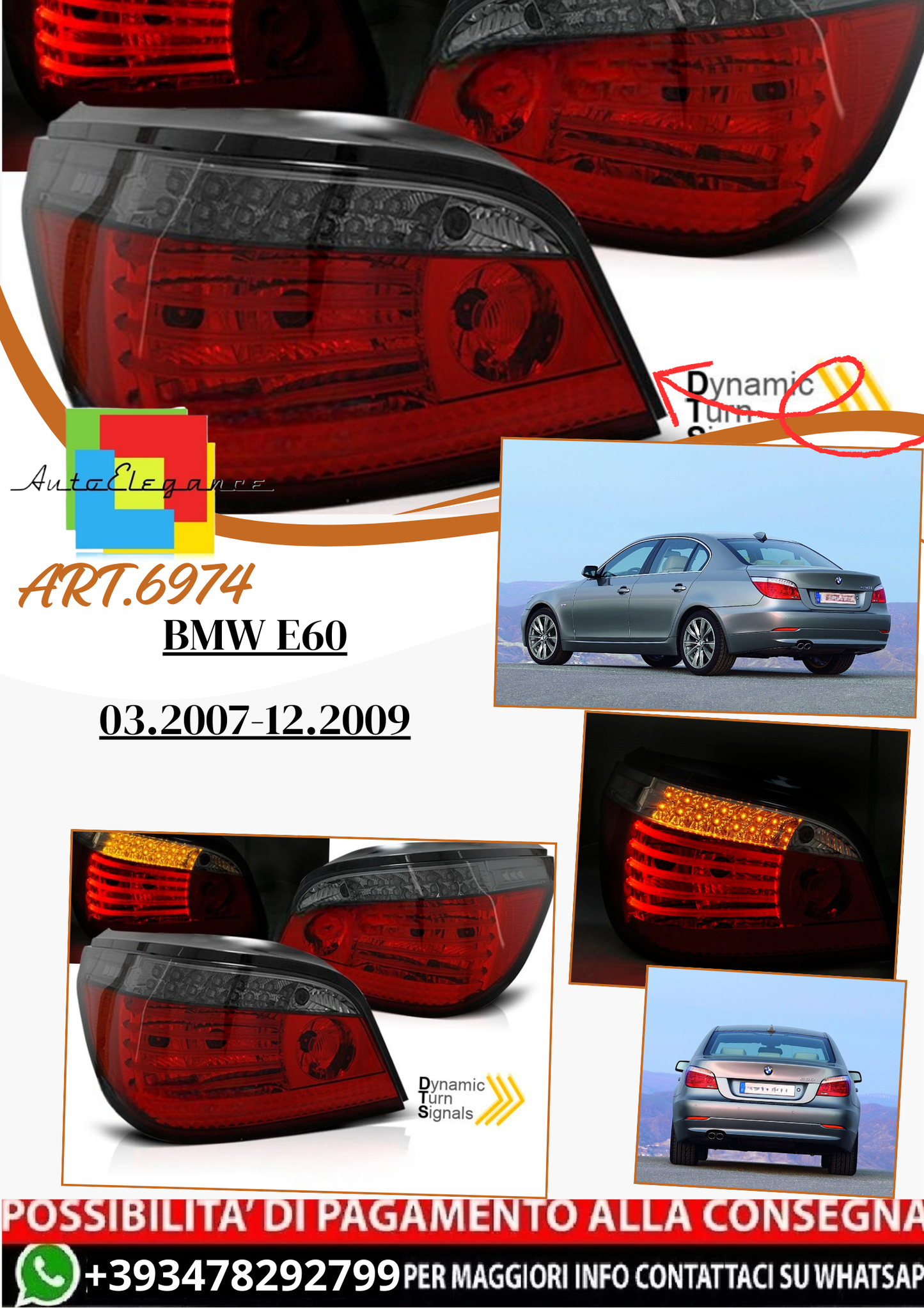 💫ART.6974 Fanale posteriore LED rosso fume adatto per BMW E60 03.2007-12.2009💫