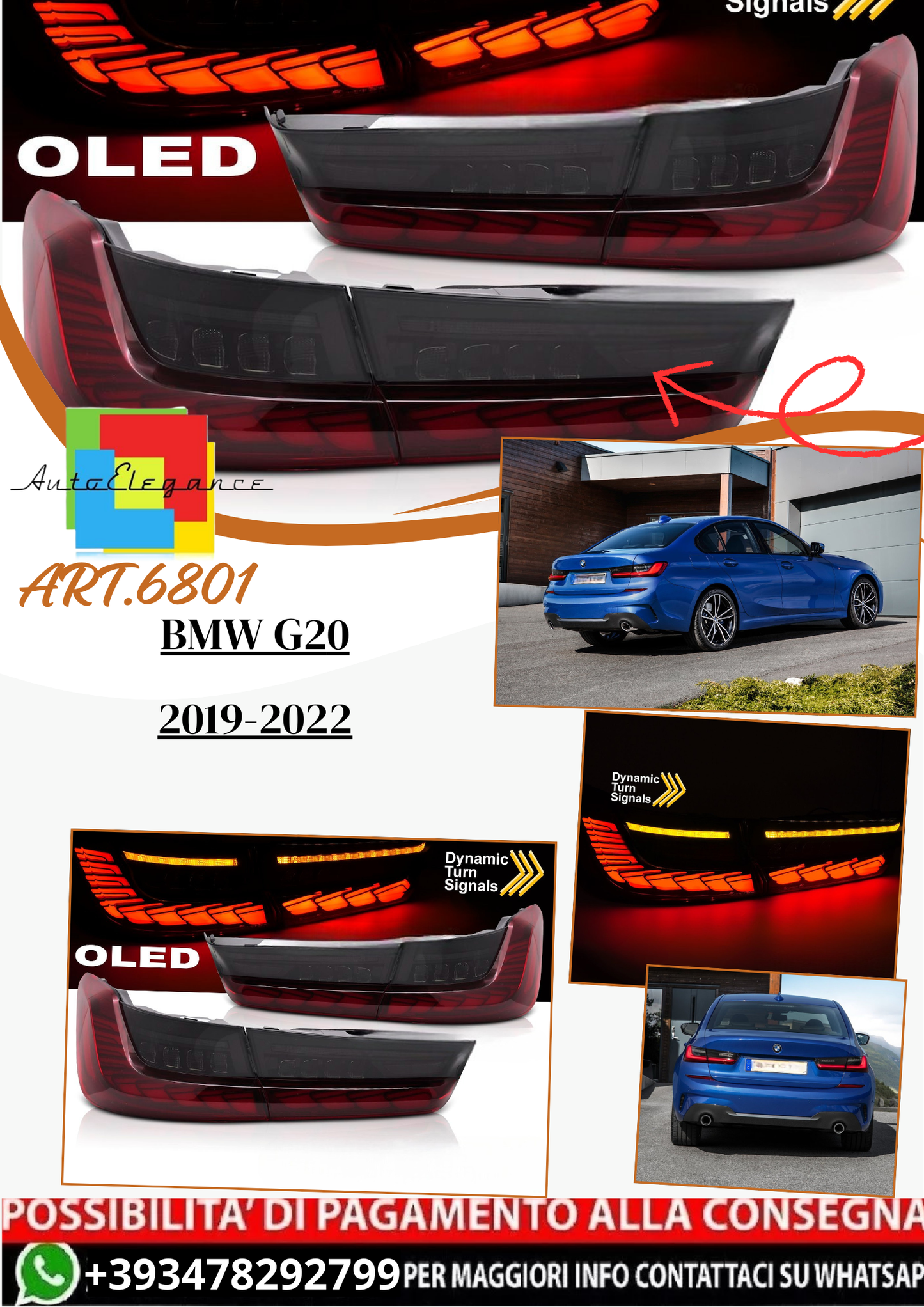 💫ART.6801 Fanale posteriore LED rosso adatto per BMW G20 2019-2022💫