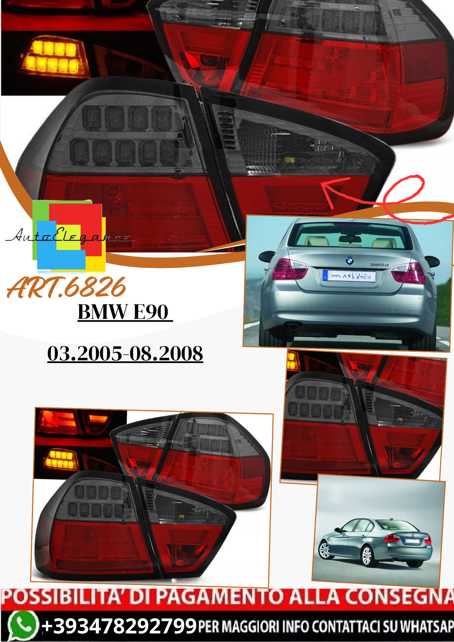 💫ART.6826 Fanale posteriore LED rosso fume adatto per BMW E90 03.2005-08.2008💫