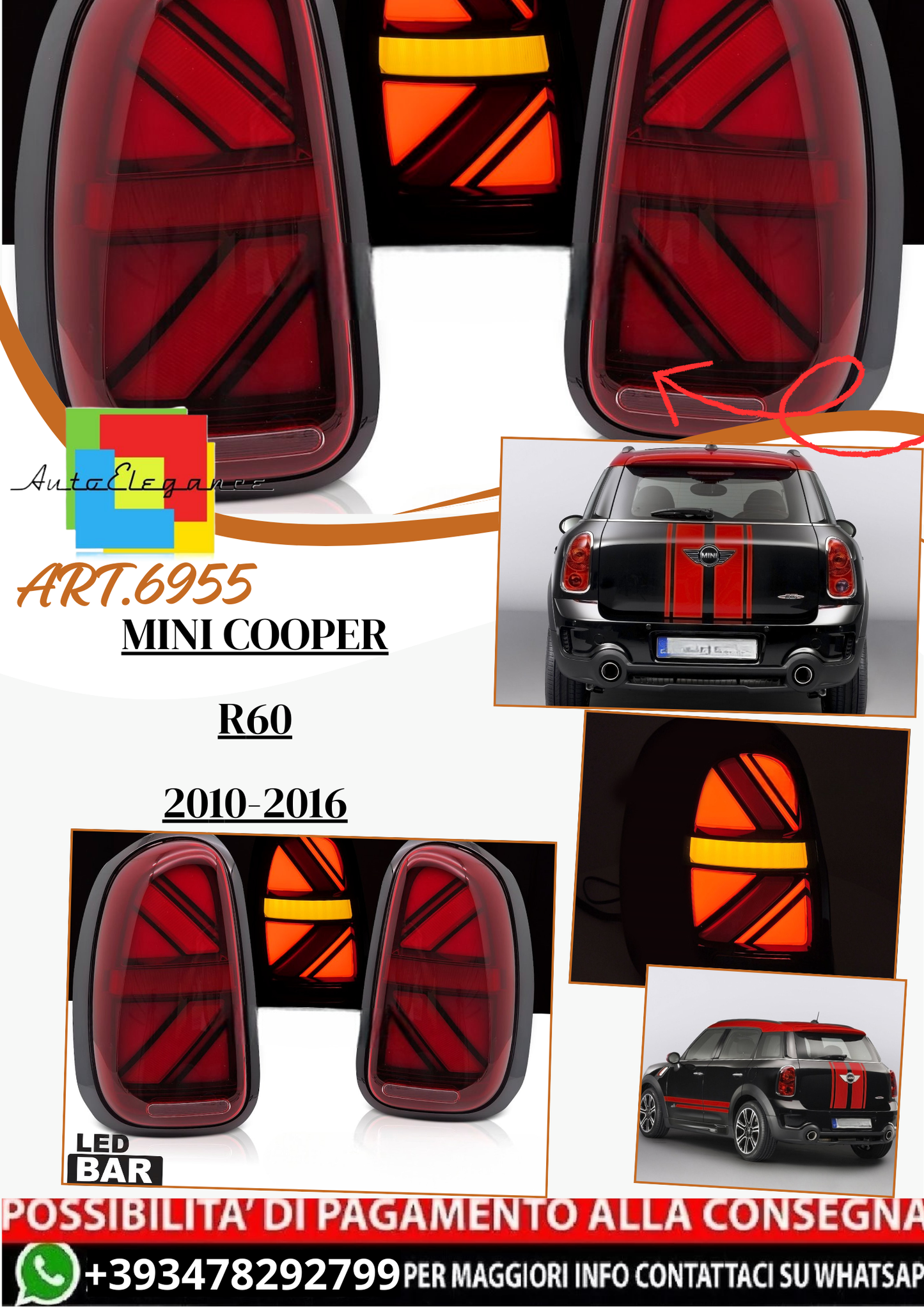 💫ART.6955 Fanale posteriore LED rosso adatto per MINI COOPER R60 2010-16💫