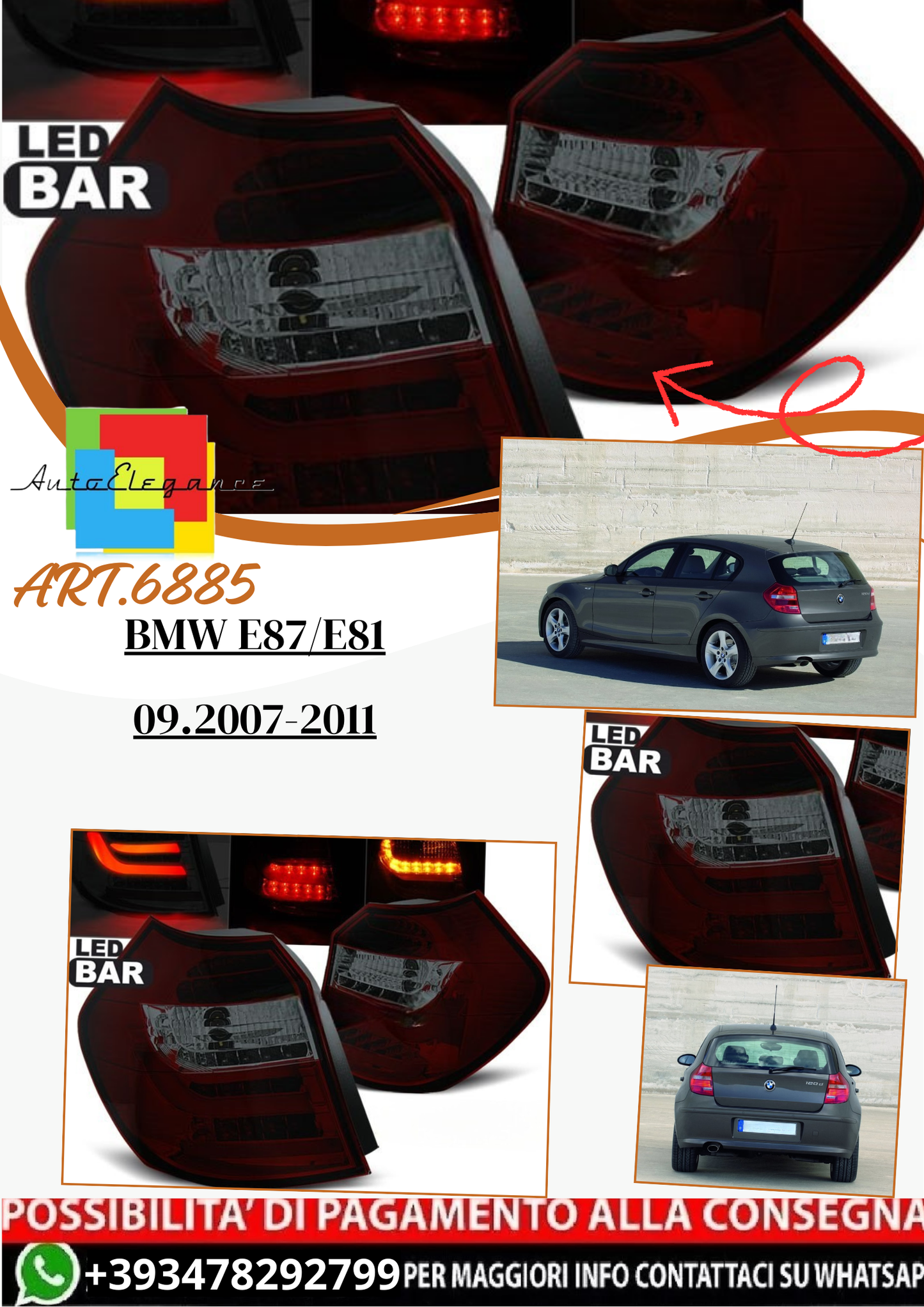 💫ART.6885 Fanale posteriore LED rosso fume adatto per BMW E87/E81 09.2007-2011💫