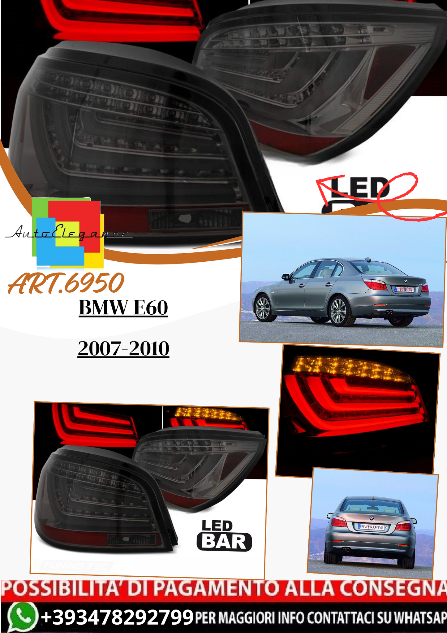 💫ART.6950 Fanale posteriore LED fume adatto per BMW E60 LCI 2007-10💫