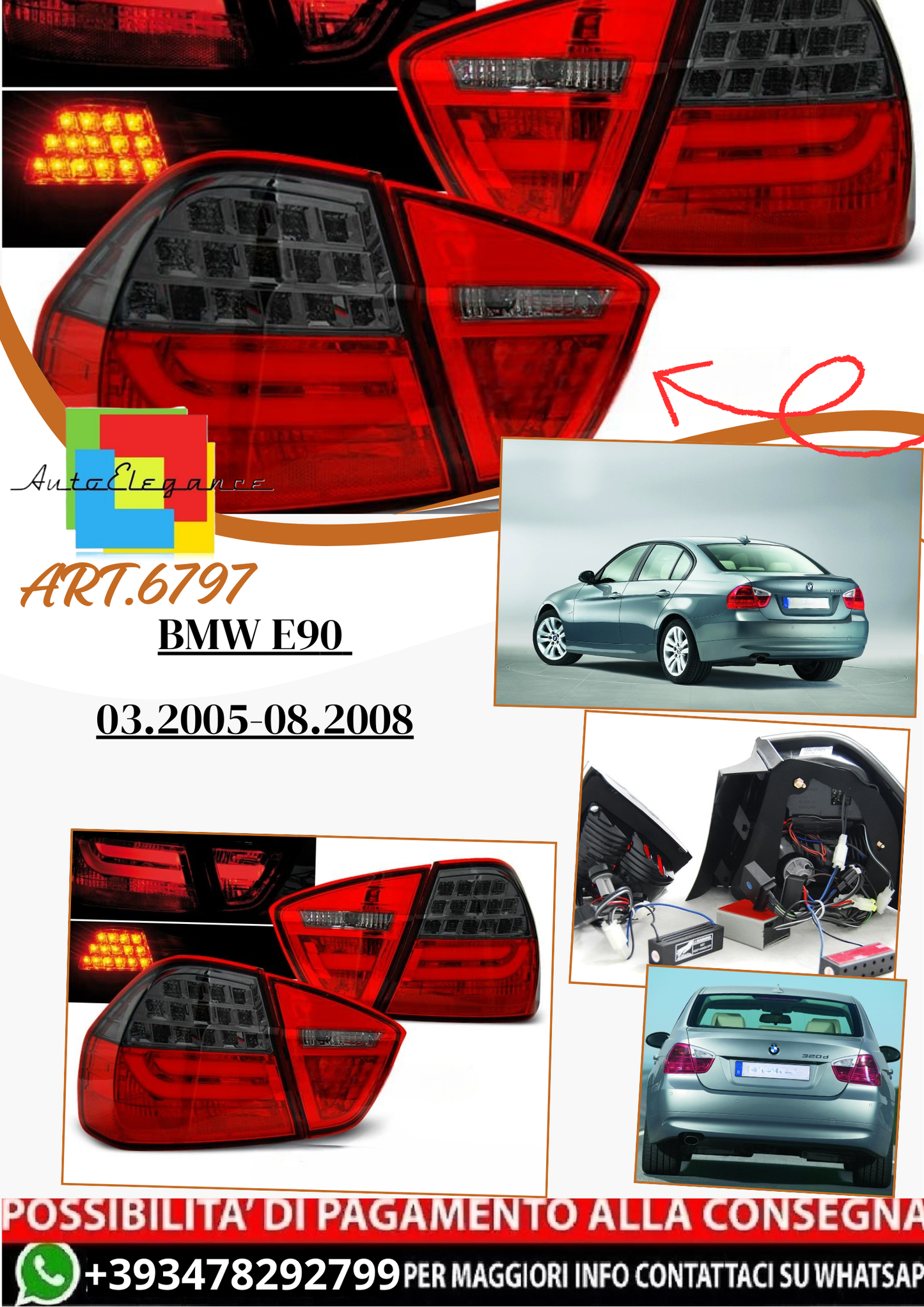 💫ART.6797 Fanale posteriore LED rosso fume adatto per BMW E90 03.2005-08.2008💫