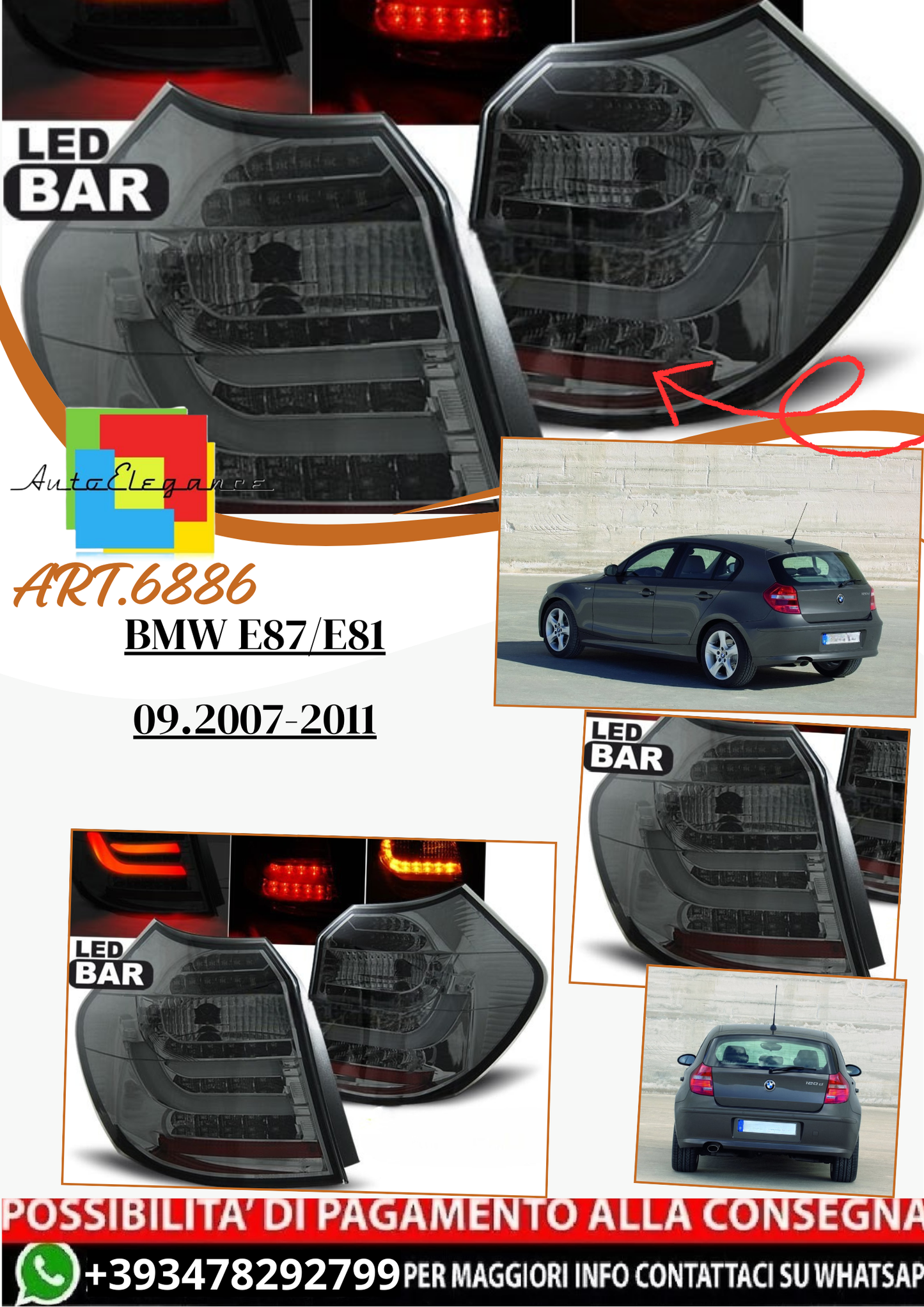 💫ART.6886 Fanale posteriore LED fume adatto per BMW E87/E81 09.2007-2011💫