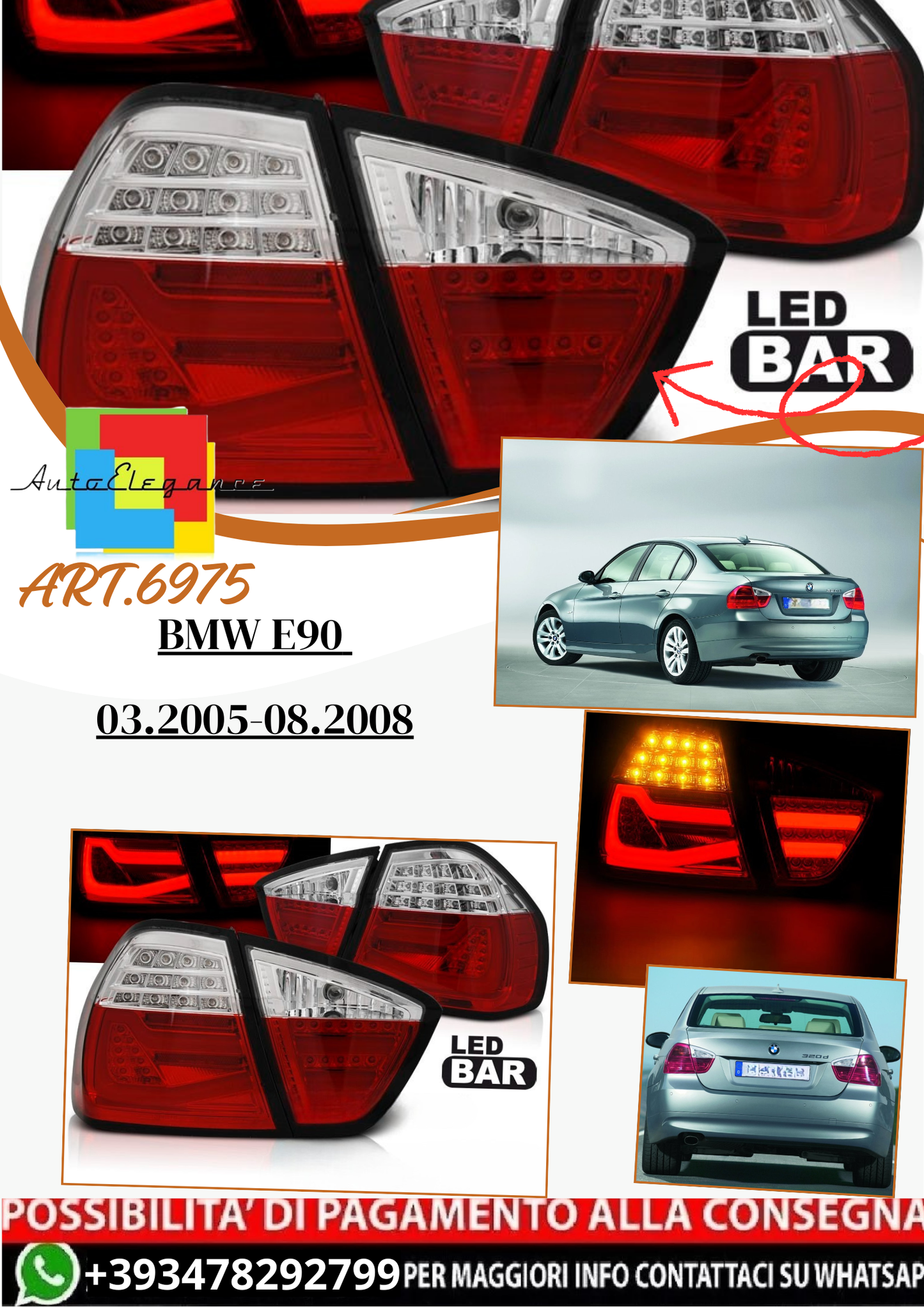 💫ART.6975 Fanale posteriore LED rosso bianco adatto per BMW E90 03.2005-08.2008💫