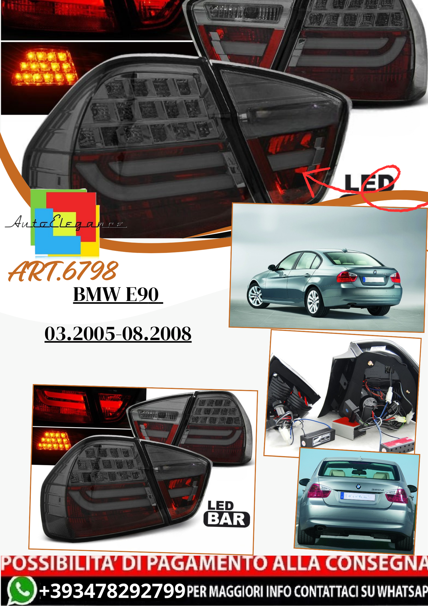 💫ART.6798 Fanale posteriore LED fume adatto per BMW E90 03.2005-08.2008💫