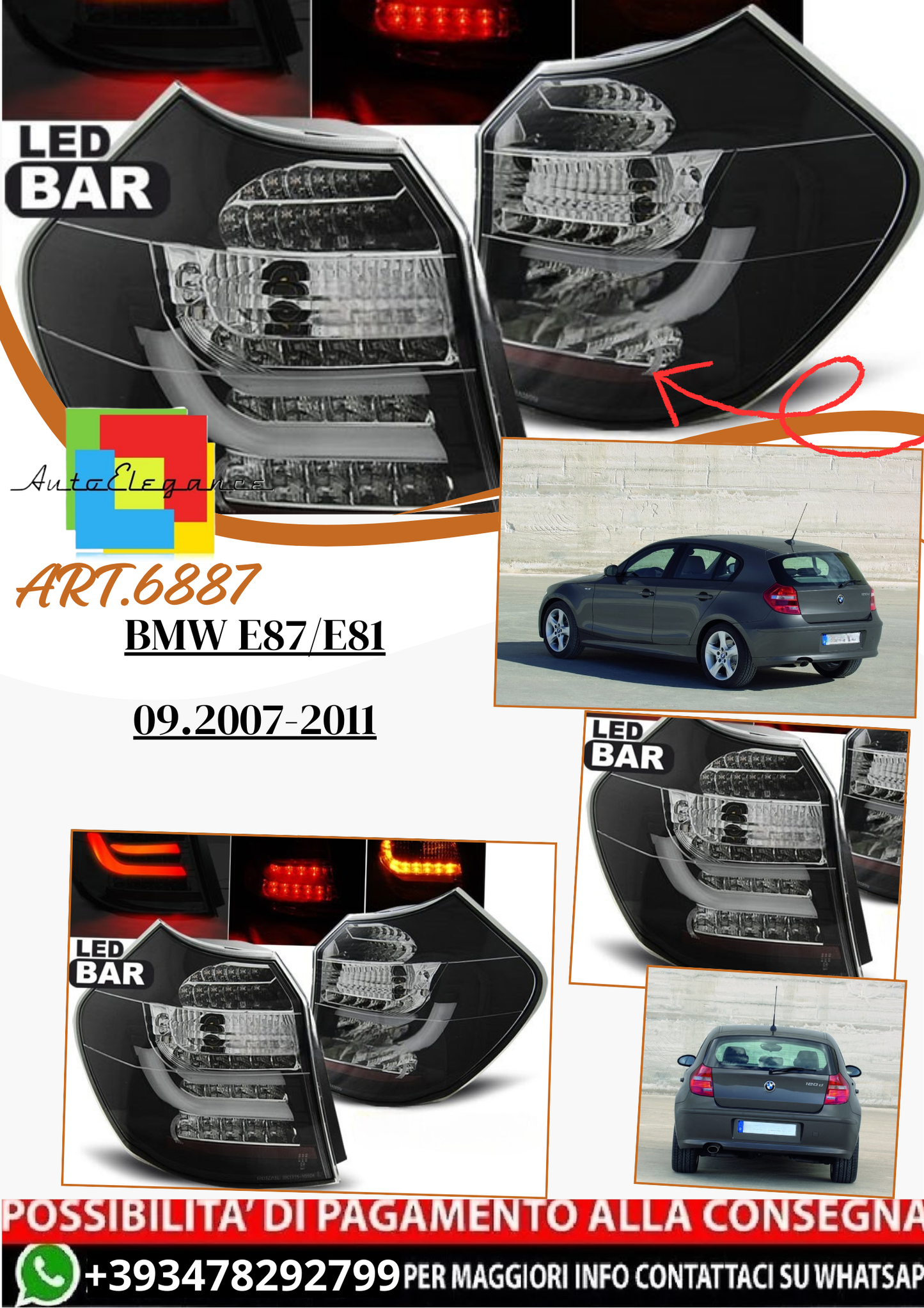 💫ART.6887 Fanale posteriore LED neri adatto per BMW E87/E81 09.2007-2011💫