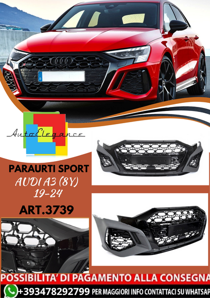 💥ART.3739 PARAURTI ANTERIORE SPORT adatto per AUDI A3 (8Y) 19-24💥