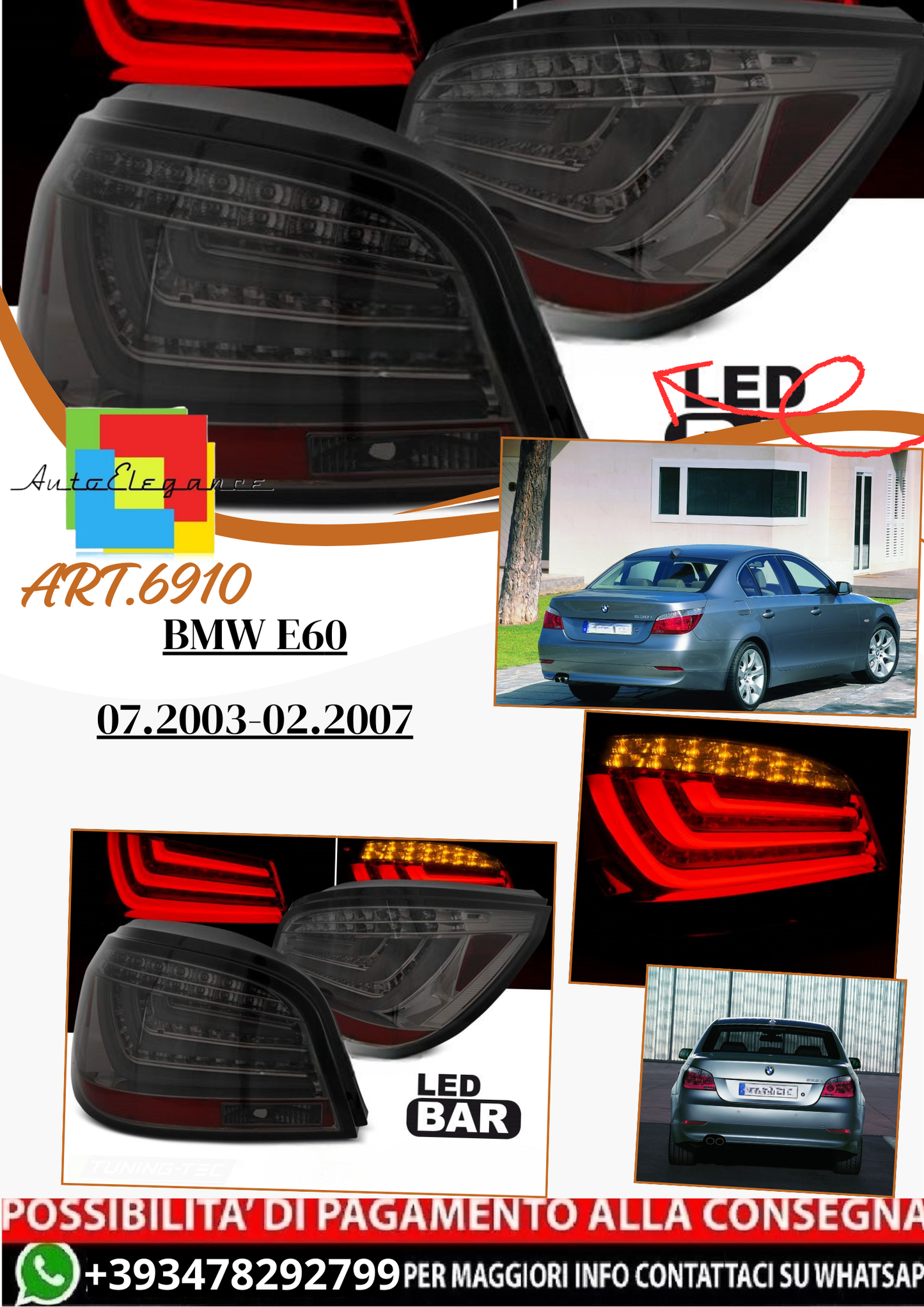 💫ART.6910 Fanale posteriore LED fume adatto per BMW E60 07.2003-02.2007💫