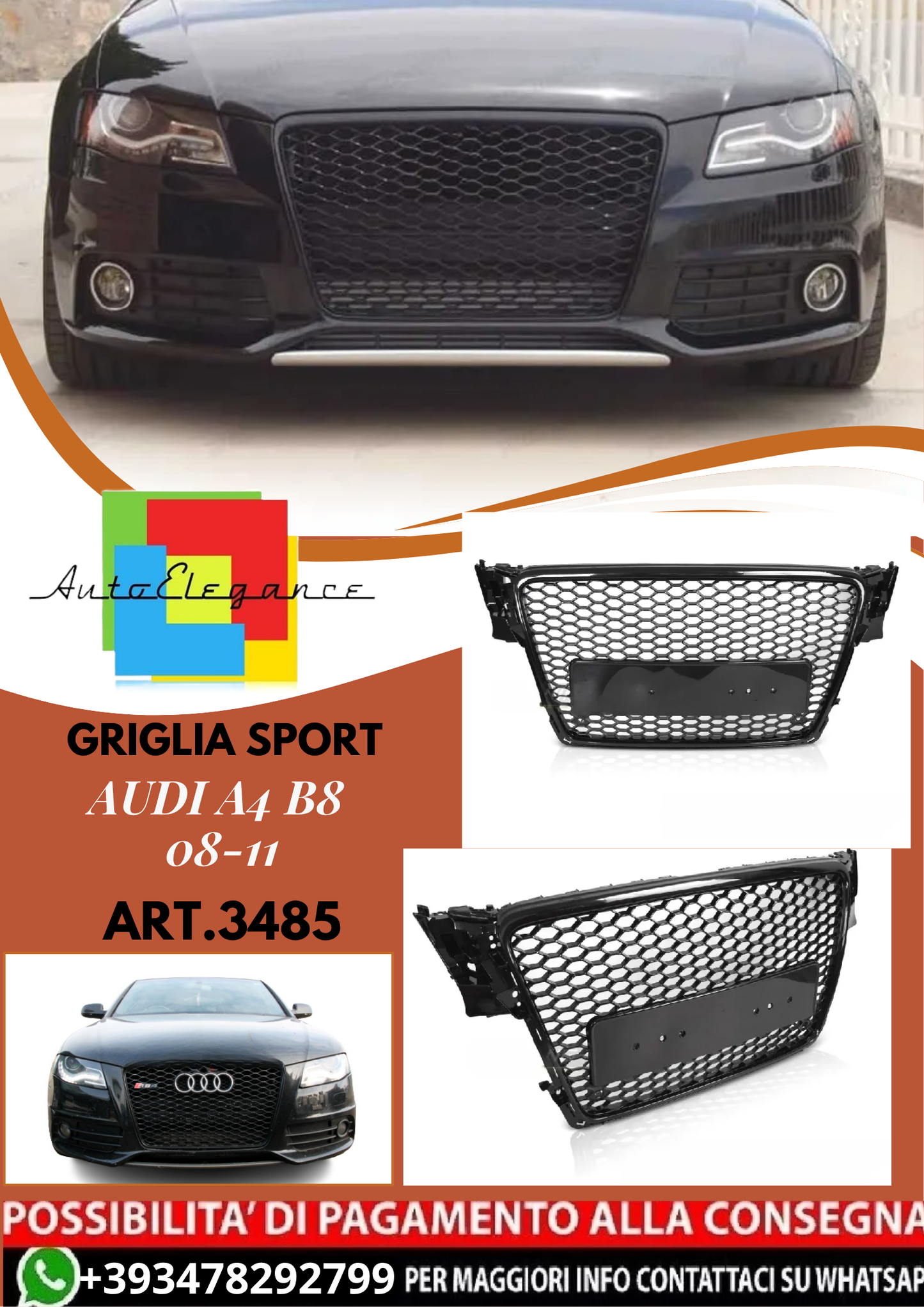 💥ART.3485 GRIGLIA SPORT adatto per AUDI A4 B8 08-11💥