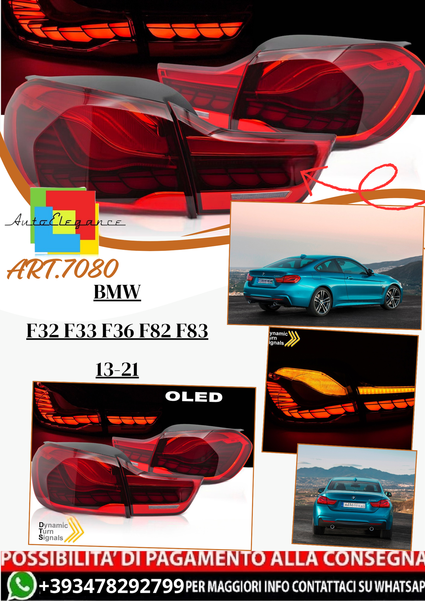 💫ART.7080 Fanale posteriore OLED rosso adatto per BMW F32 F33 F36 F82 F83 13-21💫