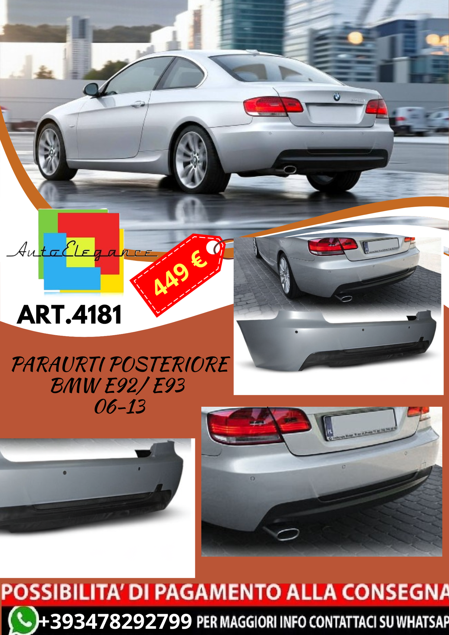 💥ART.4181 Paraurti Posteriore adatto per BMW E92/ E93 06-13 LOOK M3💥