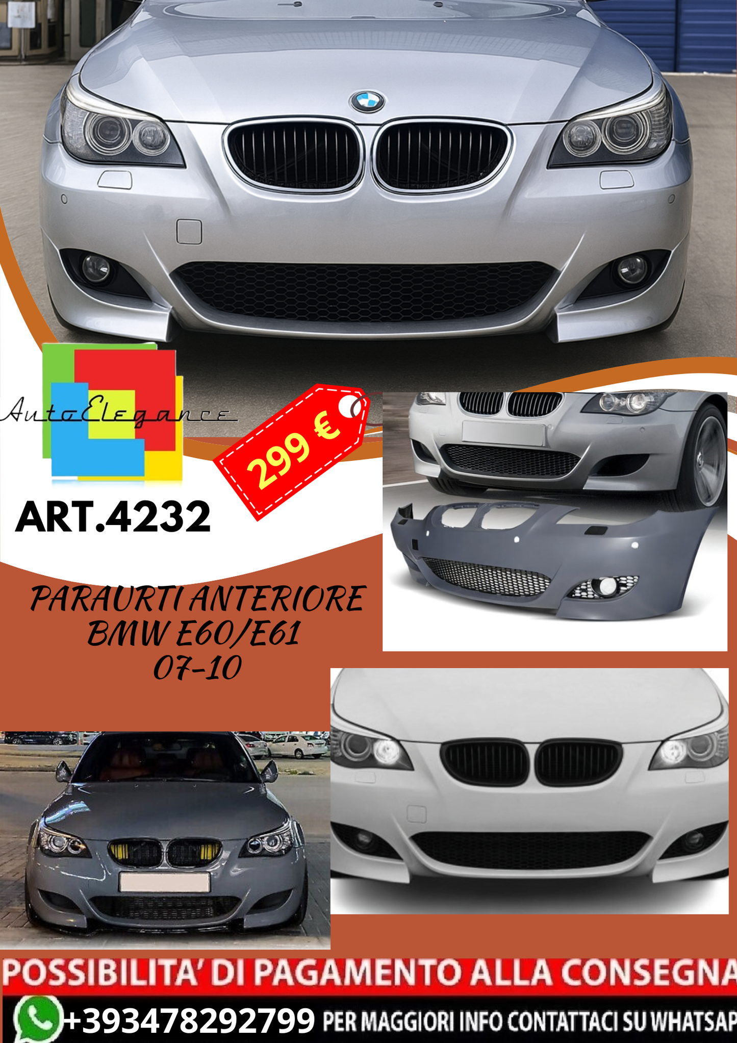 💥ART.4232 Paraurti Anteriore adatto per BMW E60/E61 07-10 LOOK M5💥