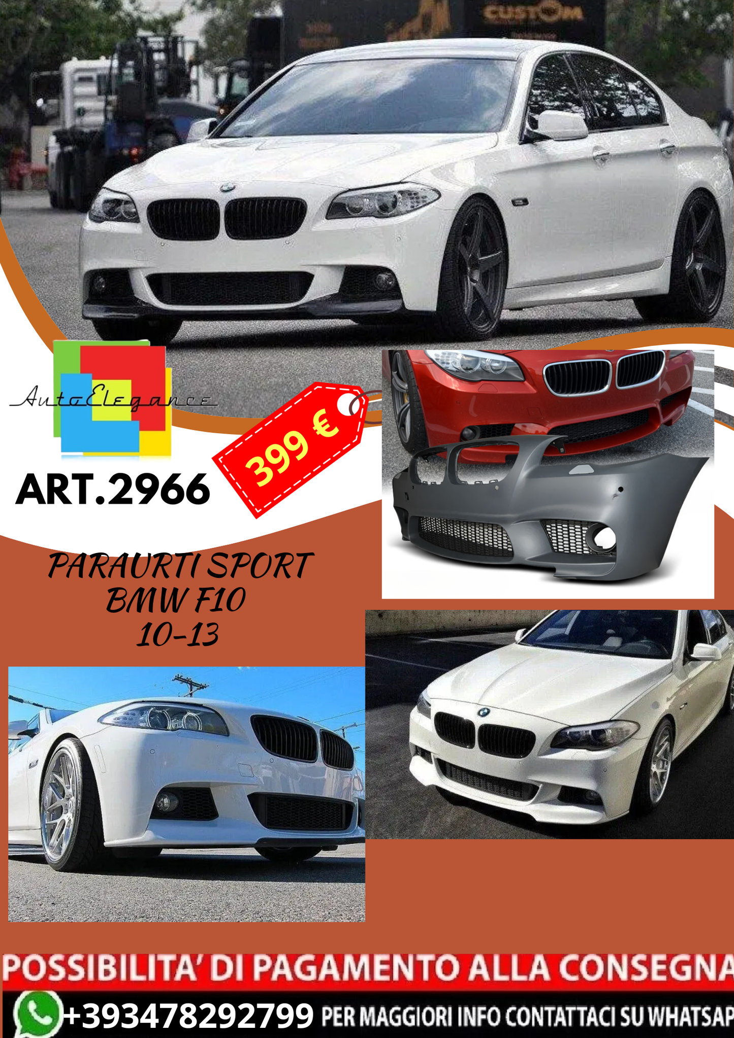 💕ART.2966 PARAURTI ANTERIORE PER BMW SERIE 5 F10 10-13 LOOK M5💕