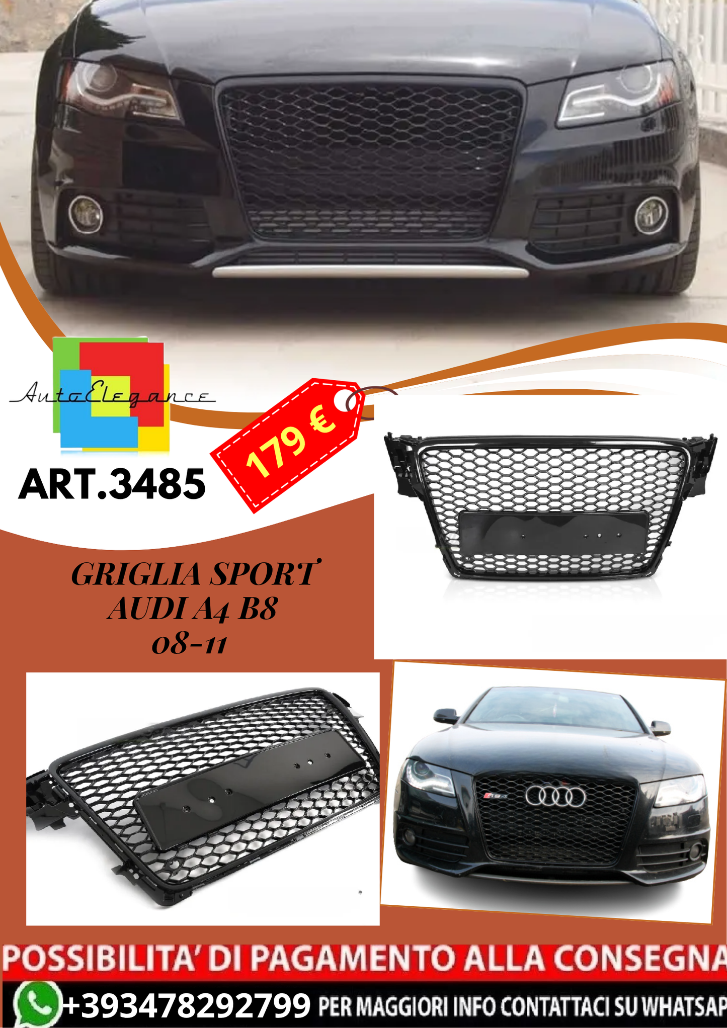 💥ART.3485 GRIGLIA SPORT adatto per AUDI A4 B8 08-11💥