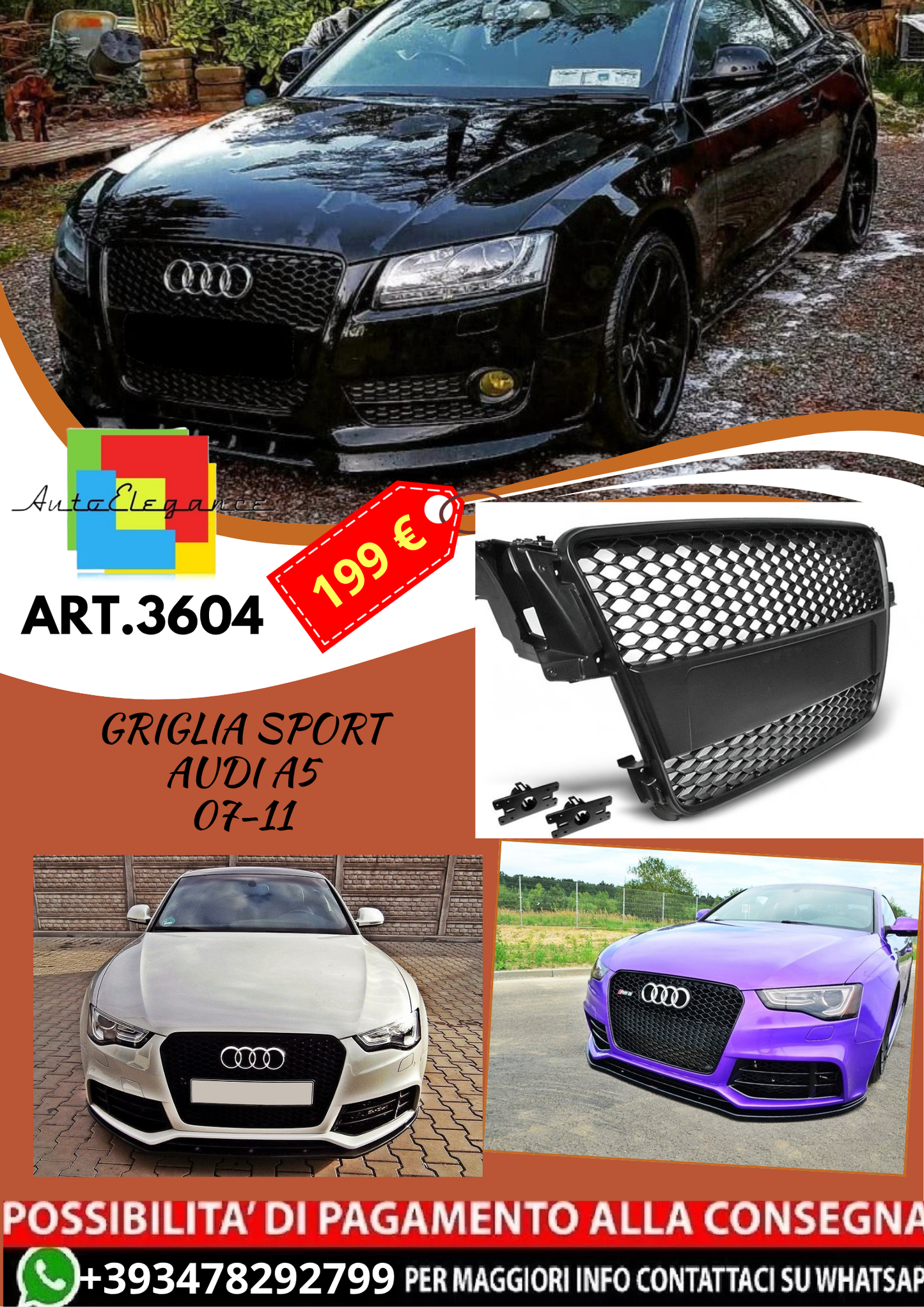 💥ART.3604 GRIGLIA SPORT adatto per AUDI A5 07-11💥