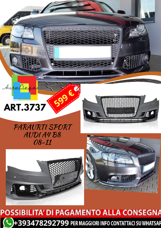 💥ART.3737 PARAURTI ANTERIORE SPORT adatto per AUDI A4 B8 08-11💥