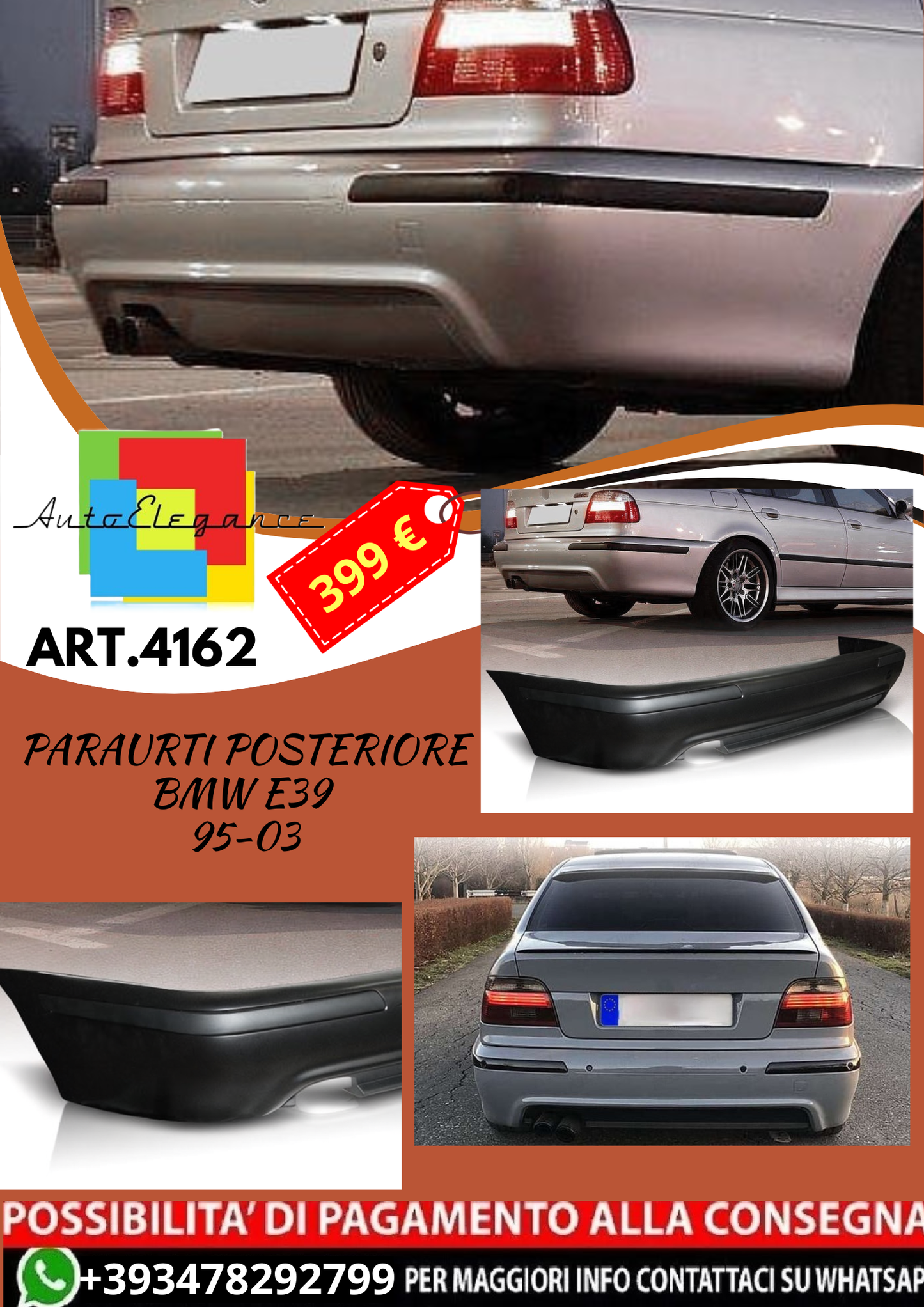 💥ART.4162 Paraurti Posteriore adatto per BMW E39 95-03 LOOK M5💥