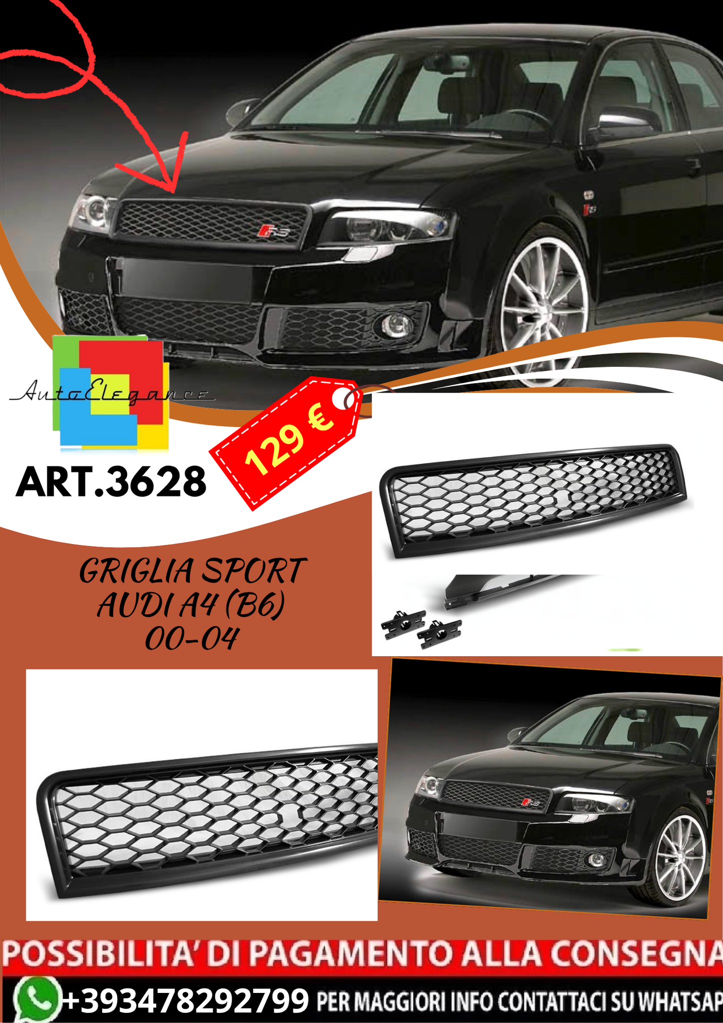 💥ART.3628 GRIGLIA SPORT adatto per AUDI A4 (B6) 00-04💥