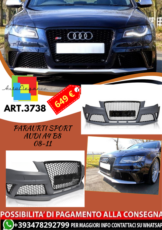 💥ART.3738 PARAURTI ANTERIORE SPORT adatto per AUDI A4 B8 08-11💥