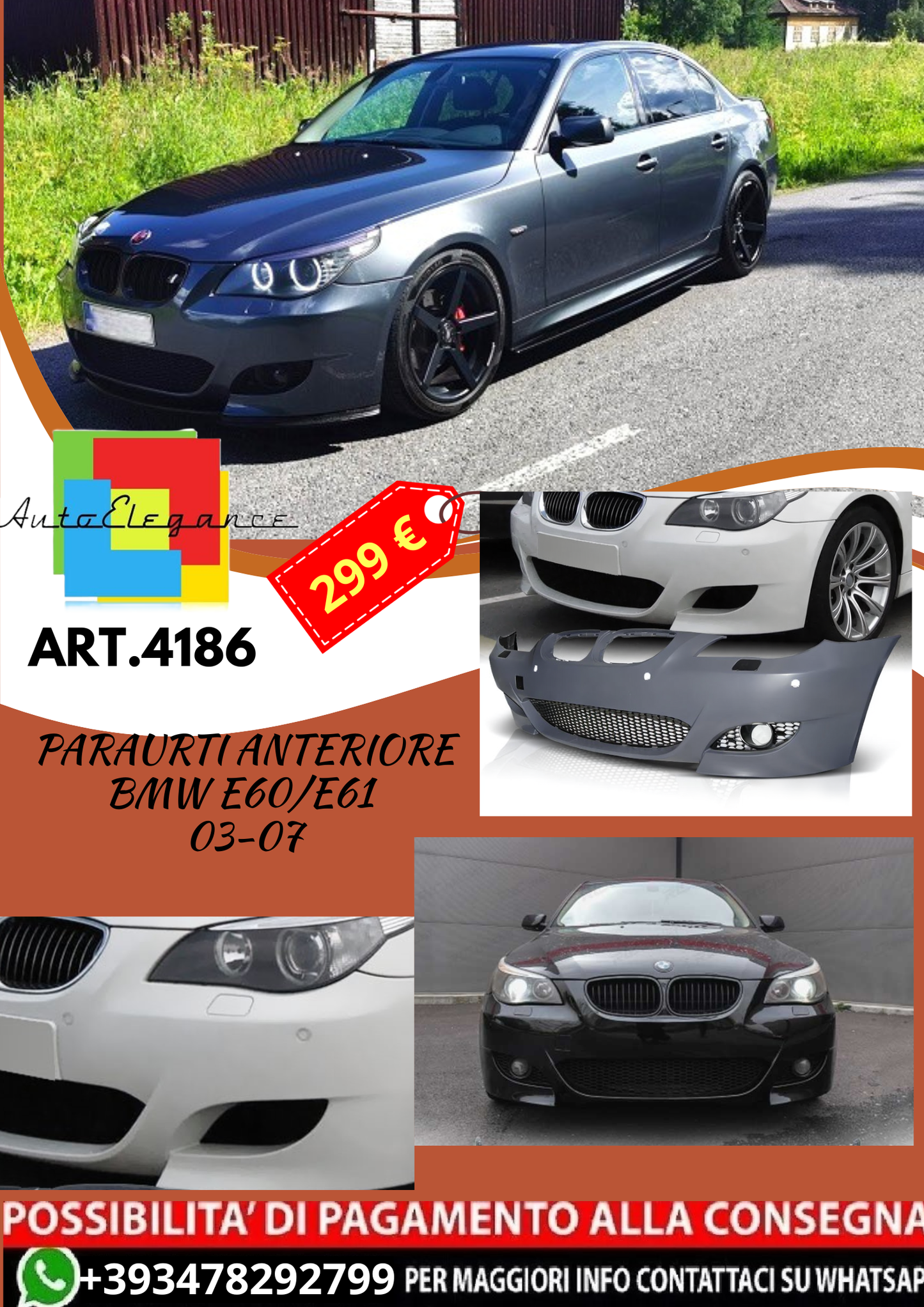 💥ART.4186 Paraurti Anteriore adatto per BMW E60/E61 03-07 LOOK M5💥