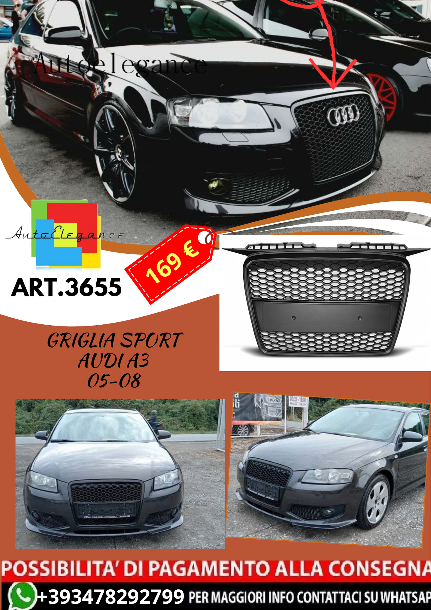 💥ART.3655 GRIGLIA SPORT adatto per AUDI A3 05-08💥