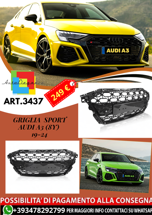 💥ART.3437 GRIGLIA SPORT adatto per AUDI A3 (8Y) 19-24💥
