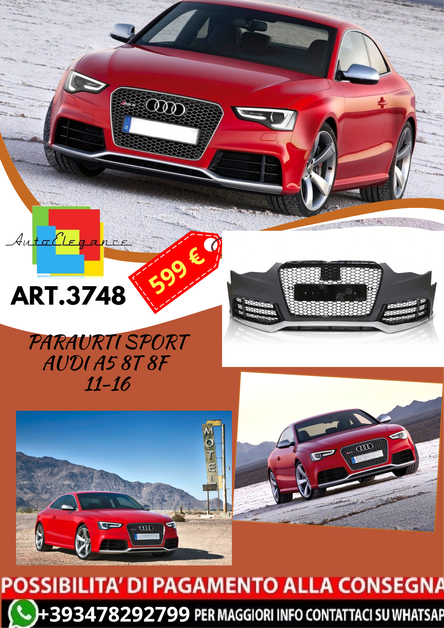 💥ART.3784 PARAURTI ANTERIORE SPORT adatto per AUDI A5 8T 8F 11-16 LOOK RS5💥