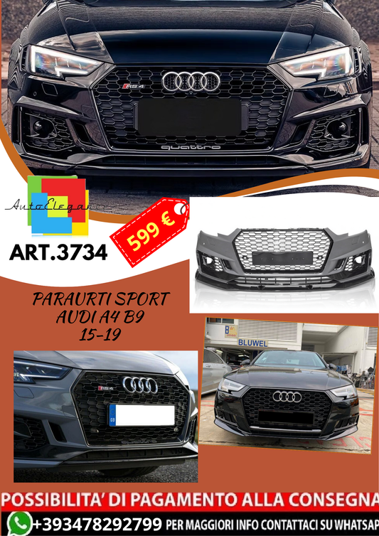 💥ART.3734 PARAURTI ANTERIORE SPORT adatto per AUDI A4 B9 15-19💥