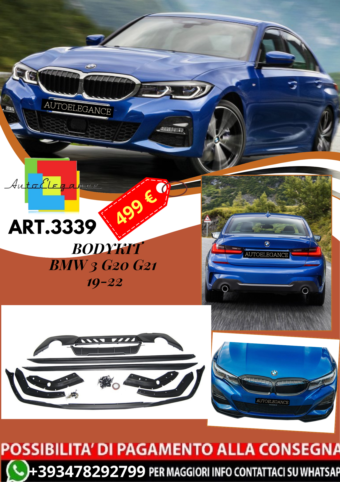 💥ART.3339 BODYKIT SPORT NERO STILE PERFORMANCE adatto a BMW 3 G20 G21 19-22💥