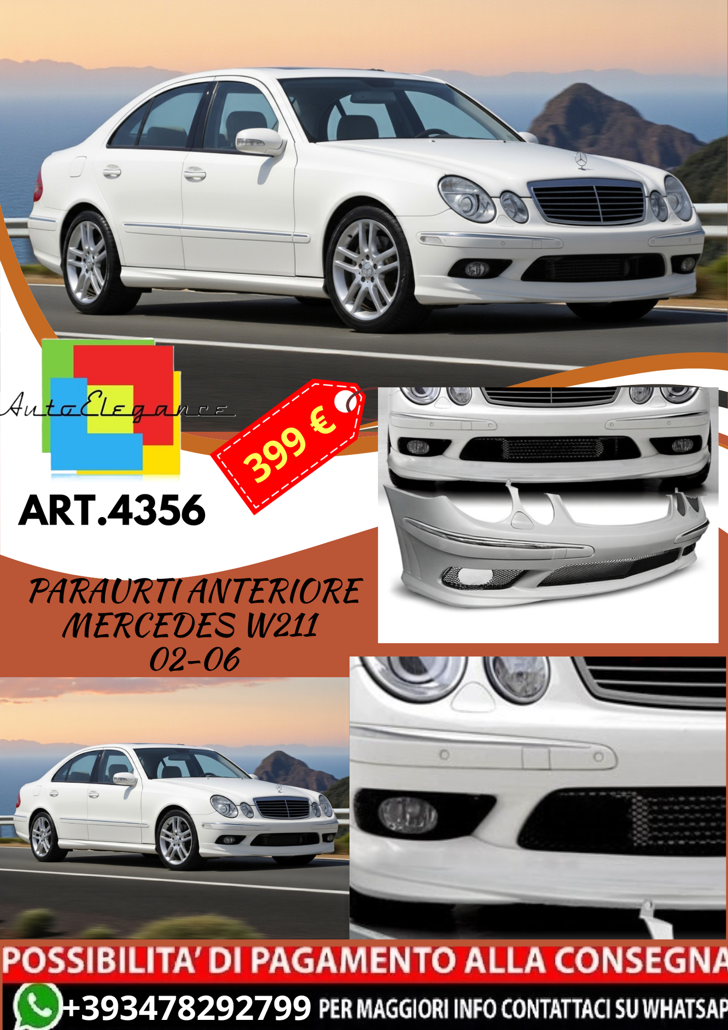 💥ART.4356 Paraurti Anteriore adatto per MERCEDES W211 02-06 LOOK AMG💥