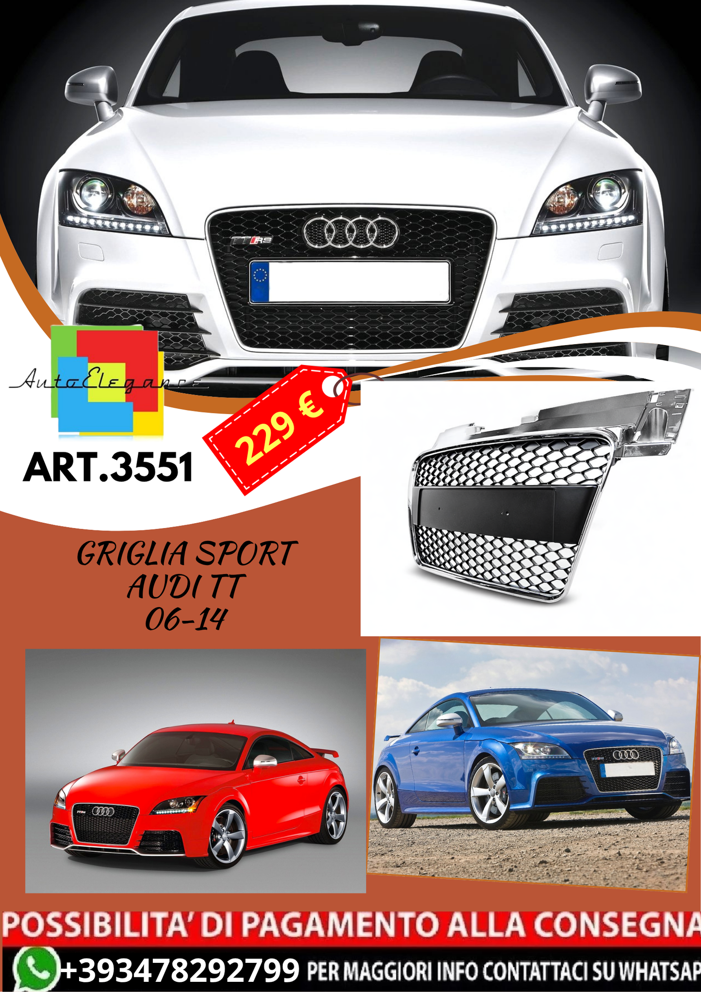 💥ART.3551 GRIGLIA SPORT adatto per AUDI TT 06-14💥
