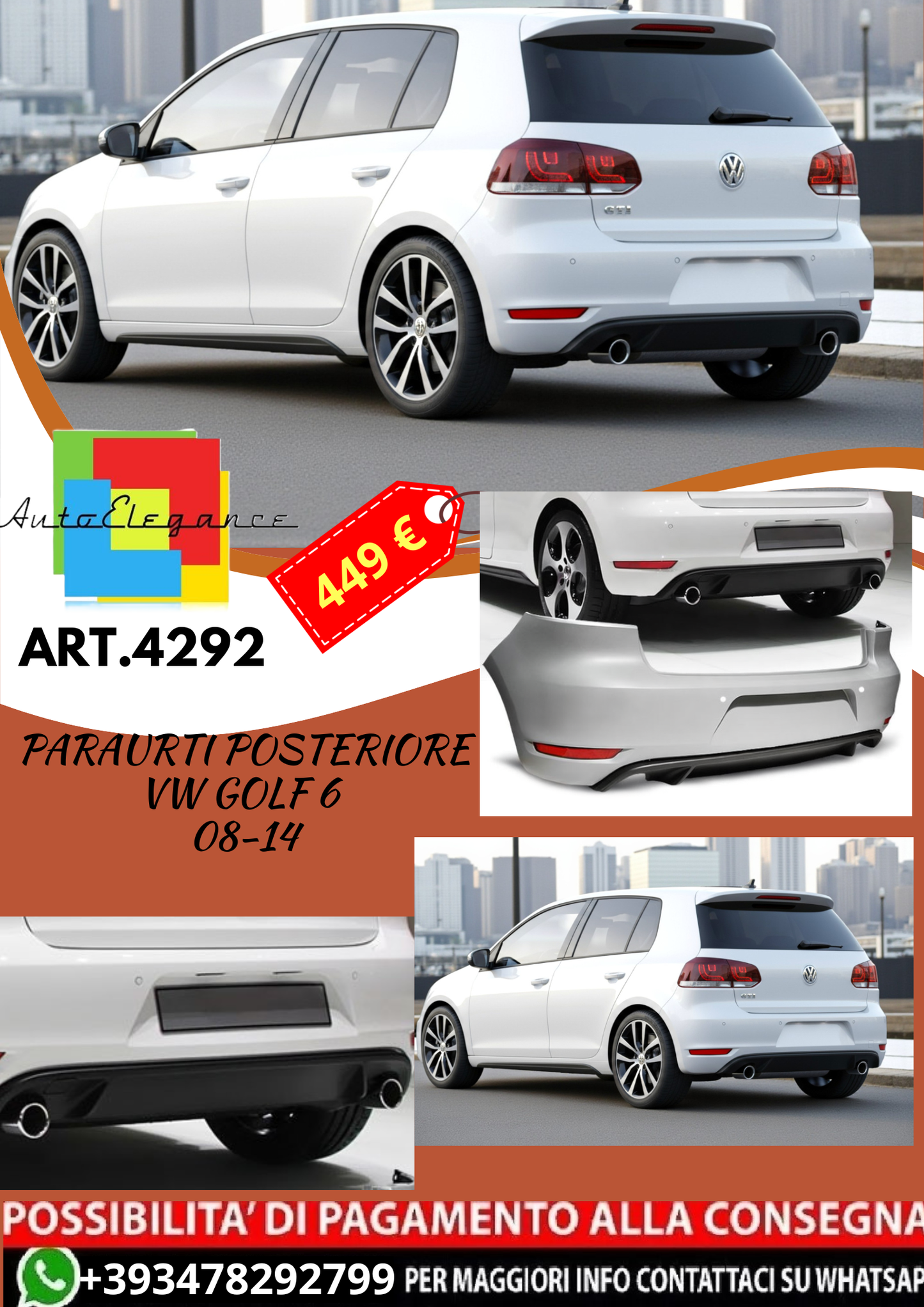 💥ART.4292 Paraurti Posteriore adatto per VW GOLF 6 08-14 LOOK GTI💥