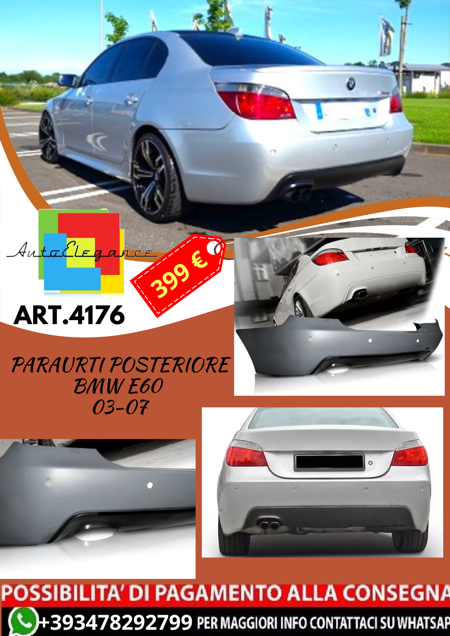 💥ART.4176 Paraurti Posteriore adatto per BMW E60 03-07 LOOK M5💥