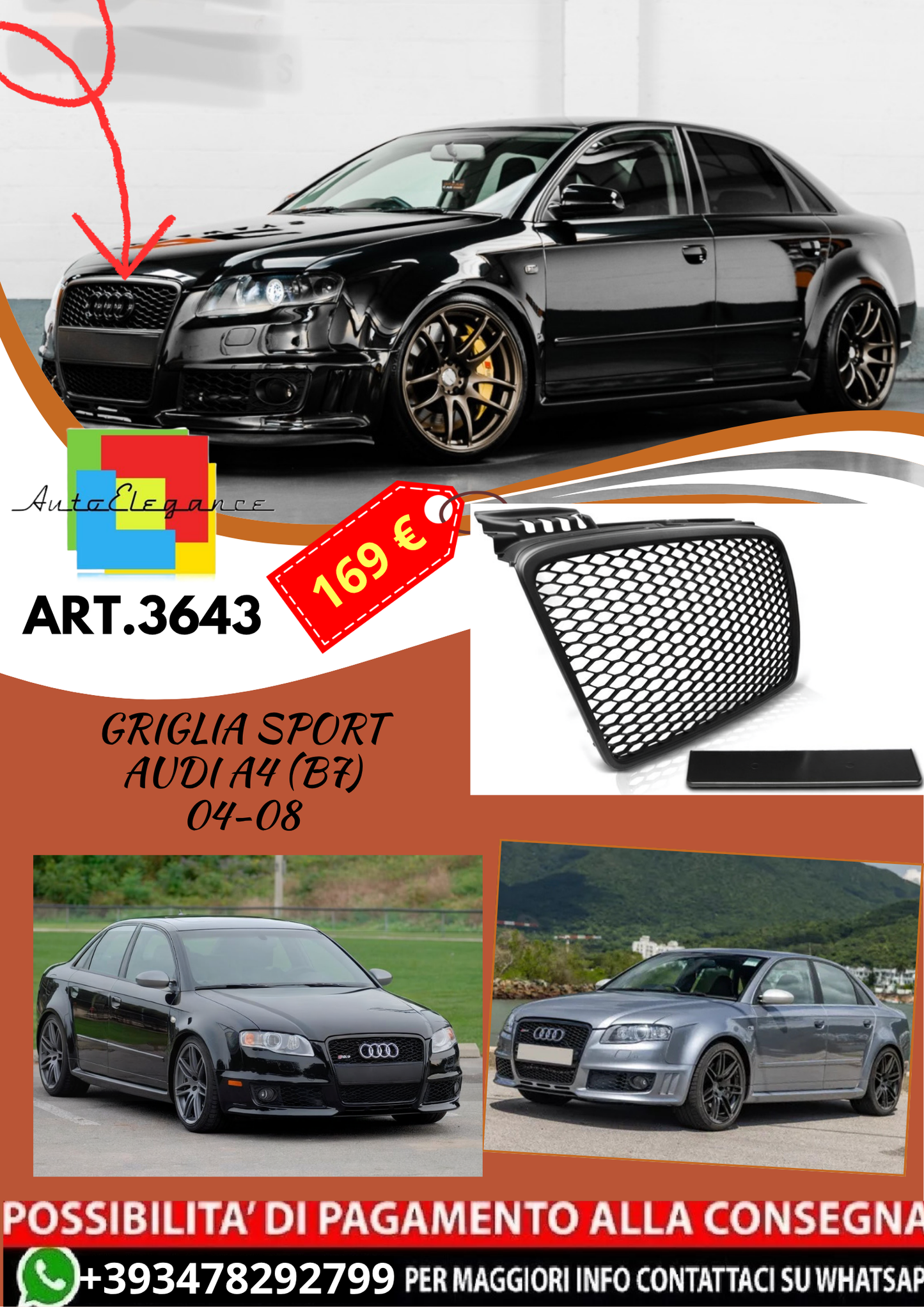 💥ART.3643 GRIGLIA SPORT adatto per AUDI A4 (B7) 04-08💥