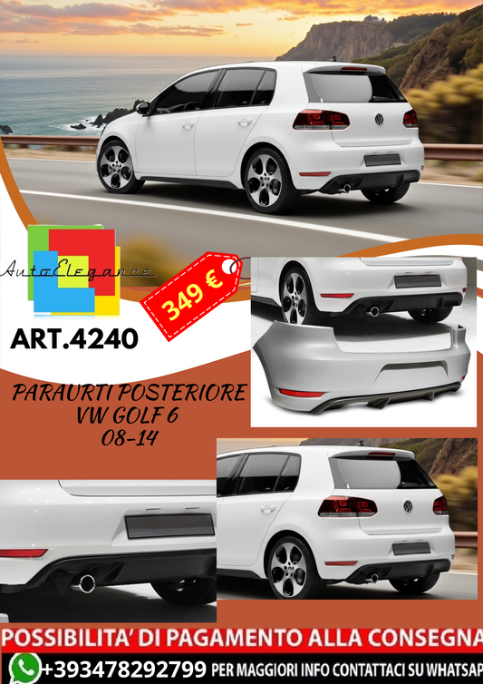 💥ART.4240 Paraurti Posteriore adatto per VW GOLF 6 08-14 LOOK GTI💥