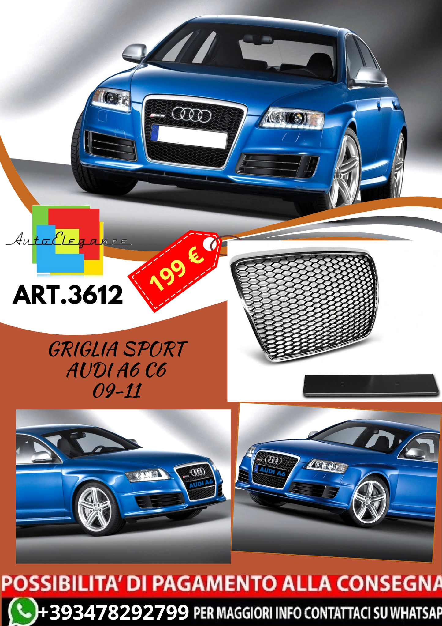 💥ART.3612 GRIGLIA SPORT adatto per AUDI A6 C6 09-11💥