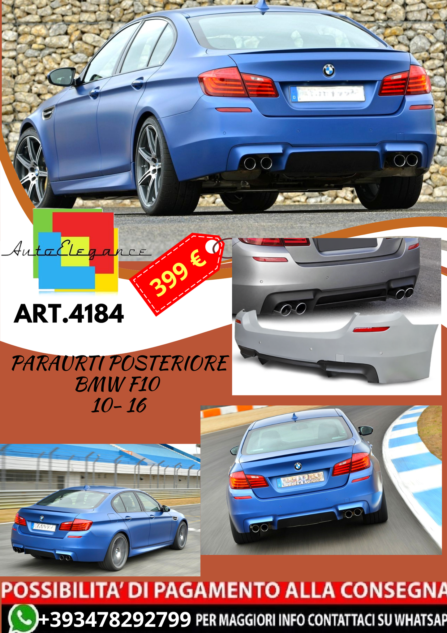 💥ART.4184 Paraurti Posteriore adatto per BMW F10 10-16 LOOK M5💥