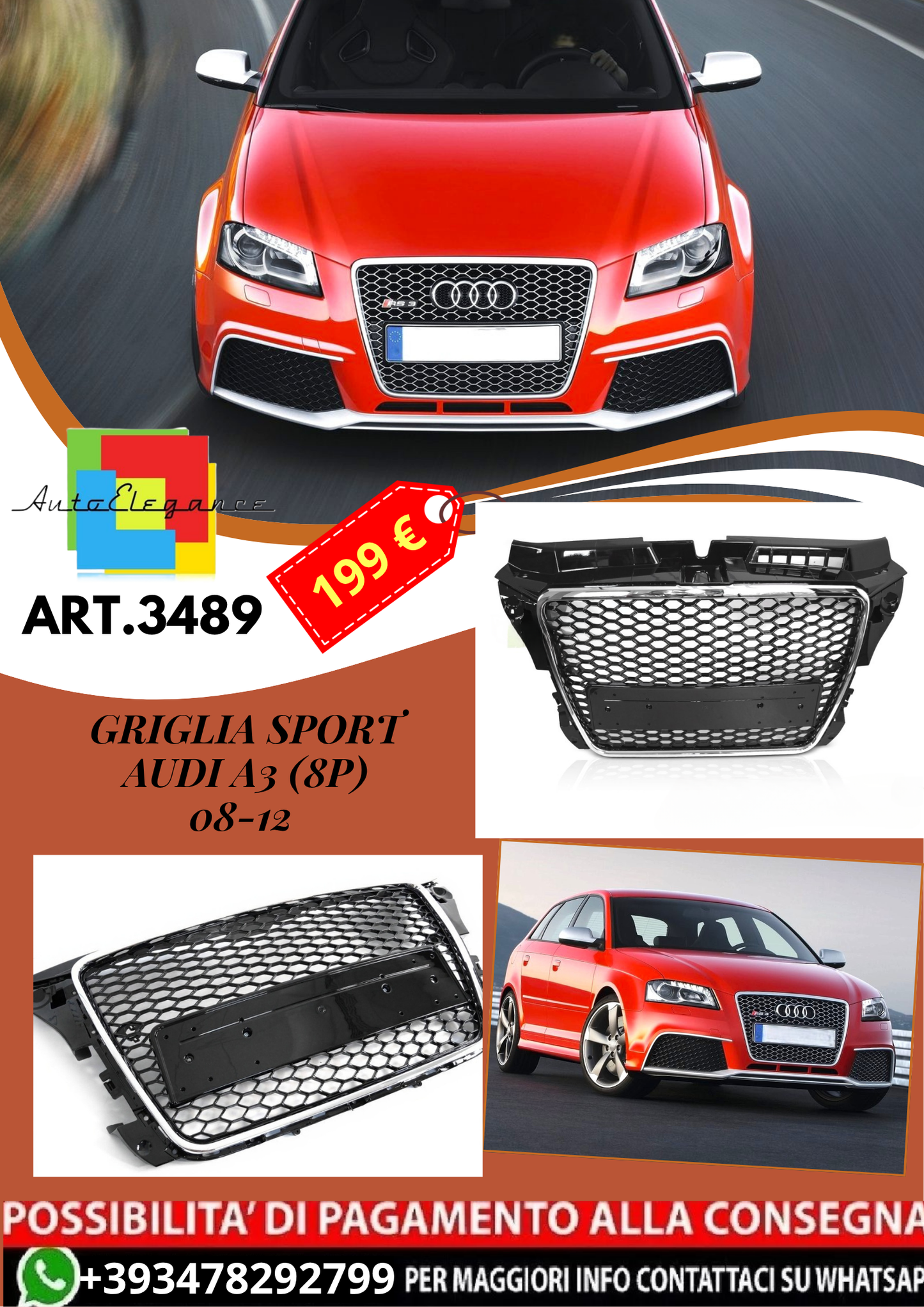 💥ART.3489 GRIGLIA SPORT adatto per AUDI A3 (8P) 08-12💥